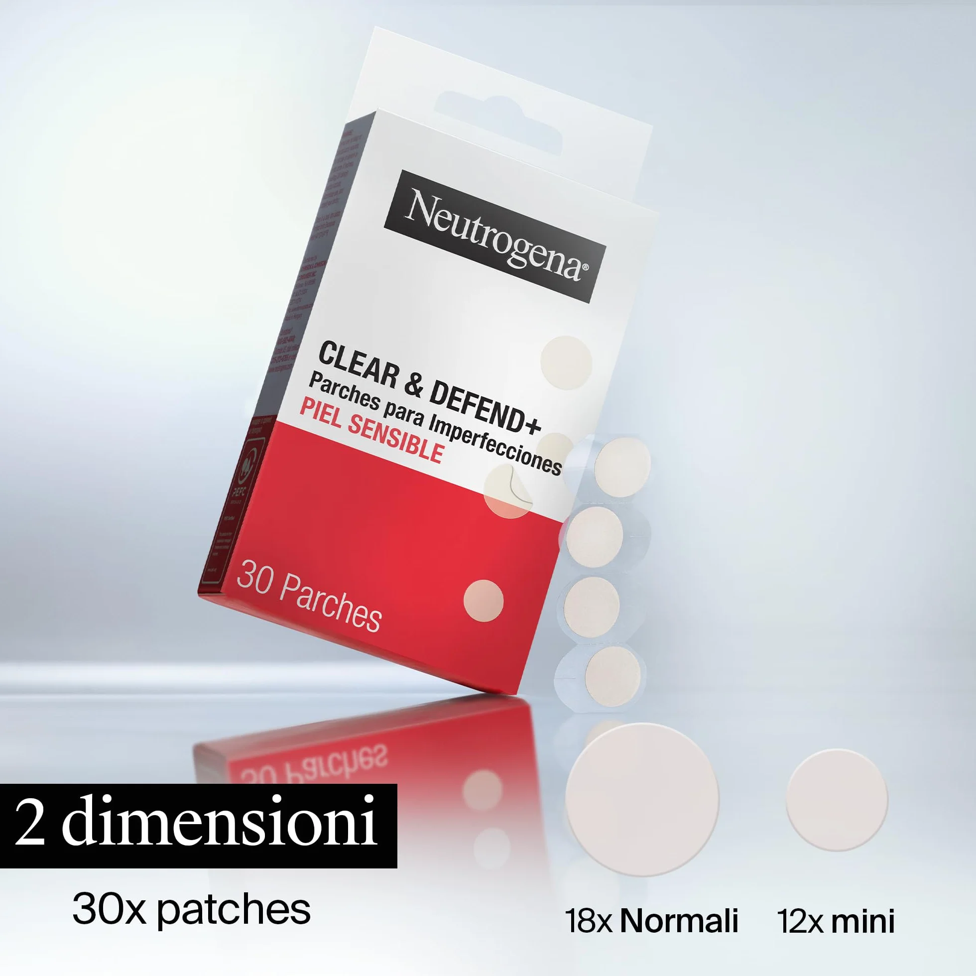 Neutrogena Clear & Defend+ Cerotti per Imperfezioni 30 pezzi, Patch brufoli idrocolloidali anti-imperfezioni, Cerotti brufoli per tutti i tipi di pelle, Pimple patches anti-acne delicati