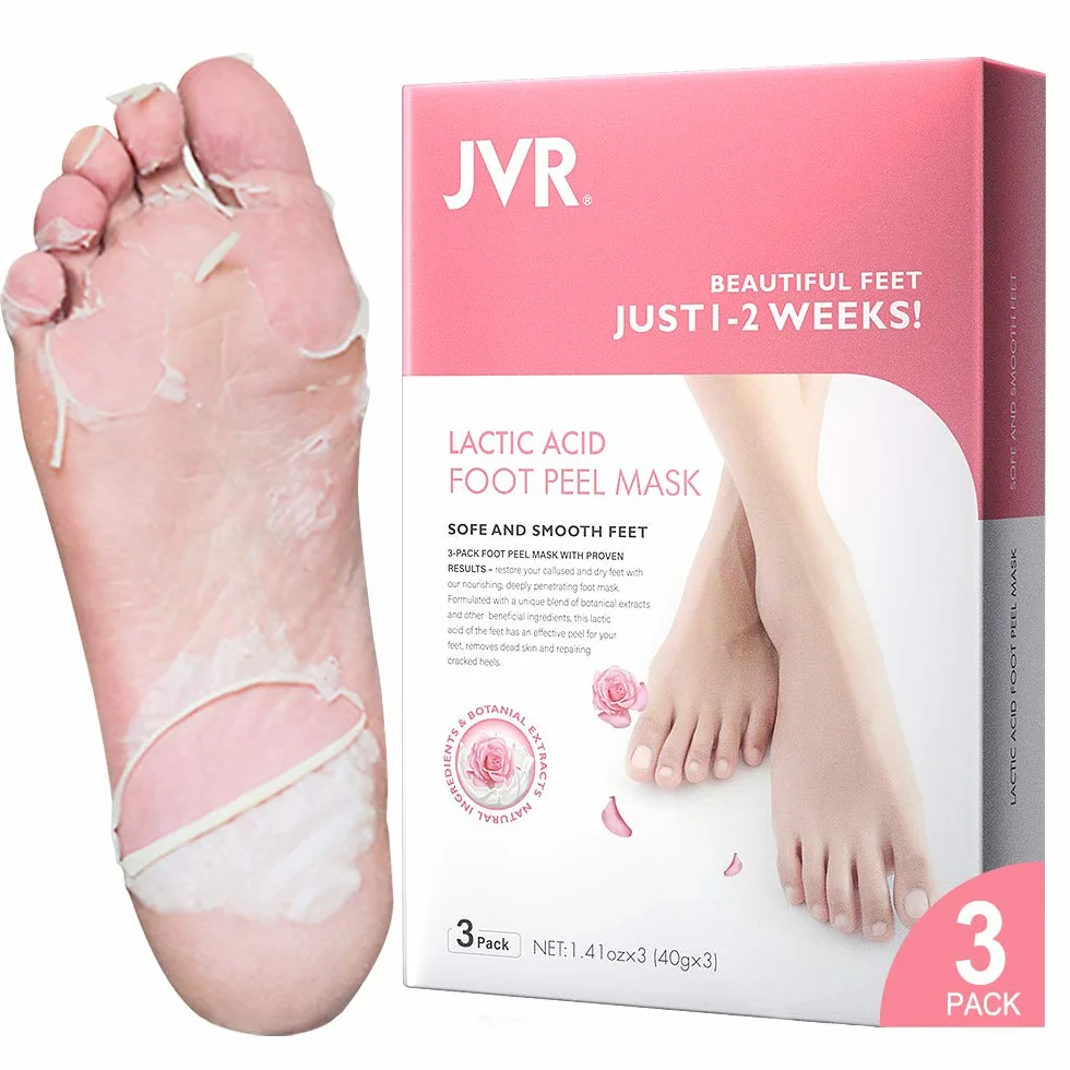 Maschera Esfoliante Piedi, 3 paia JVR Acido Lattico Maschera Peeling Piedi, riparazione tallone ruvido, rimozione della pelle morta, desquamazione di calli (Rosa)