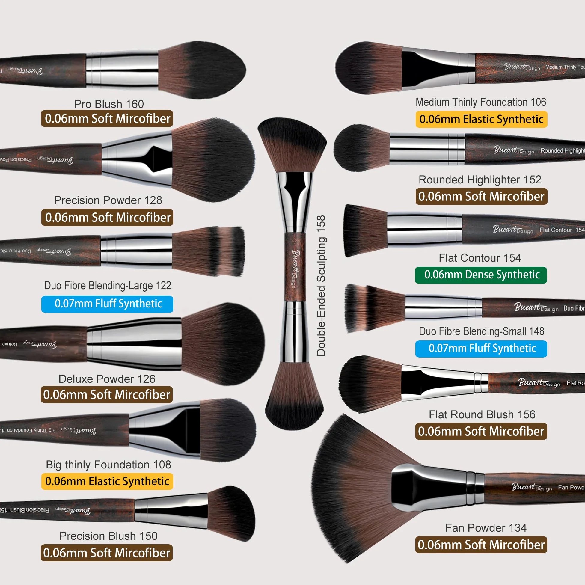 Set di pennelli da trucco professionali, 38 pezzi, collezione Kabuki di alta qualità, non testati sugli animali, pennelli cosmetici per fondotinta, sfumatura, ombretto, con manici in legno scuro