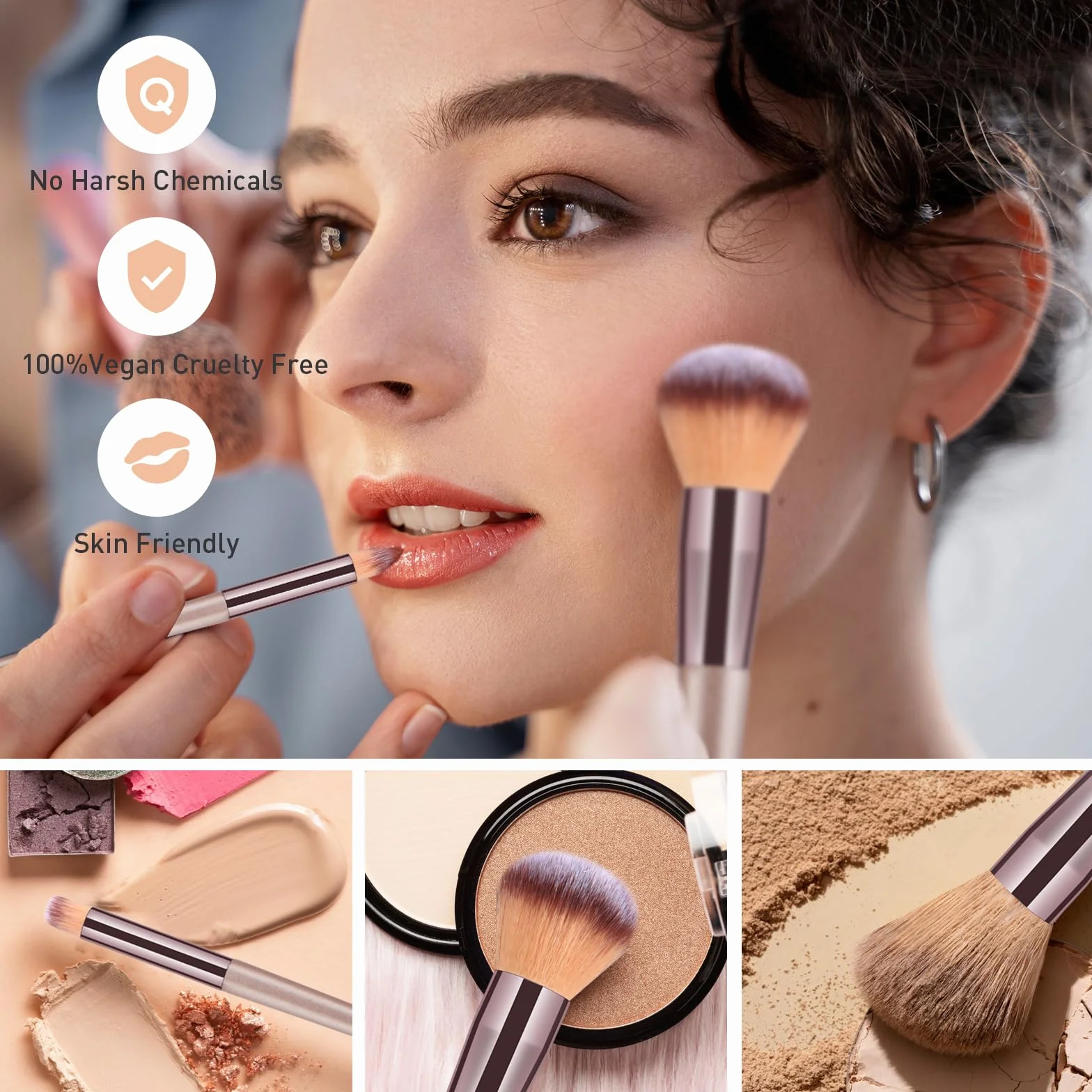 HEYMKGO Set Pennelli Trucco 15 Pezzi Professionale con Trousse Pelle PU Champagne Gold Kit Makeup Brushes Regalo Donne