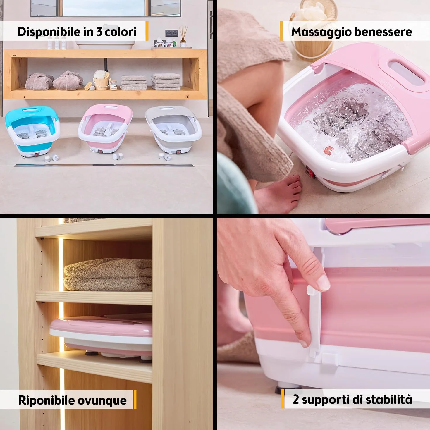 TZS First Austria - Idromassaggio Plantare 500W - Massaggiatore piedi con 3 accessori & 8 rulli - Massaggio a vibrazione & bolle d'aria, infrarossi & riscaldamento - Pieghevole fino al 47 - Rosa