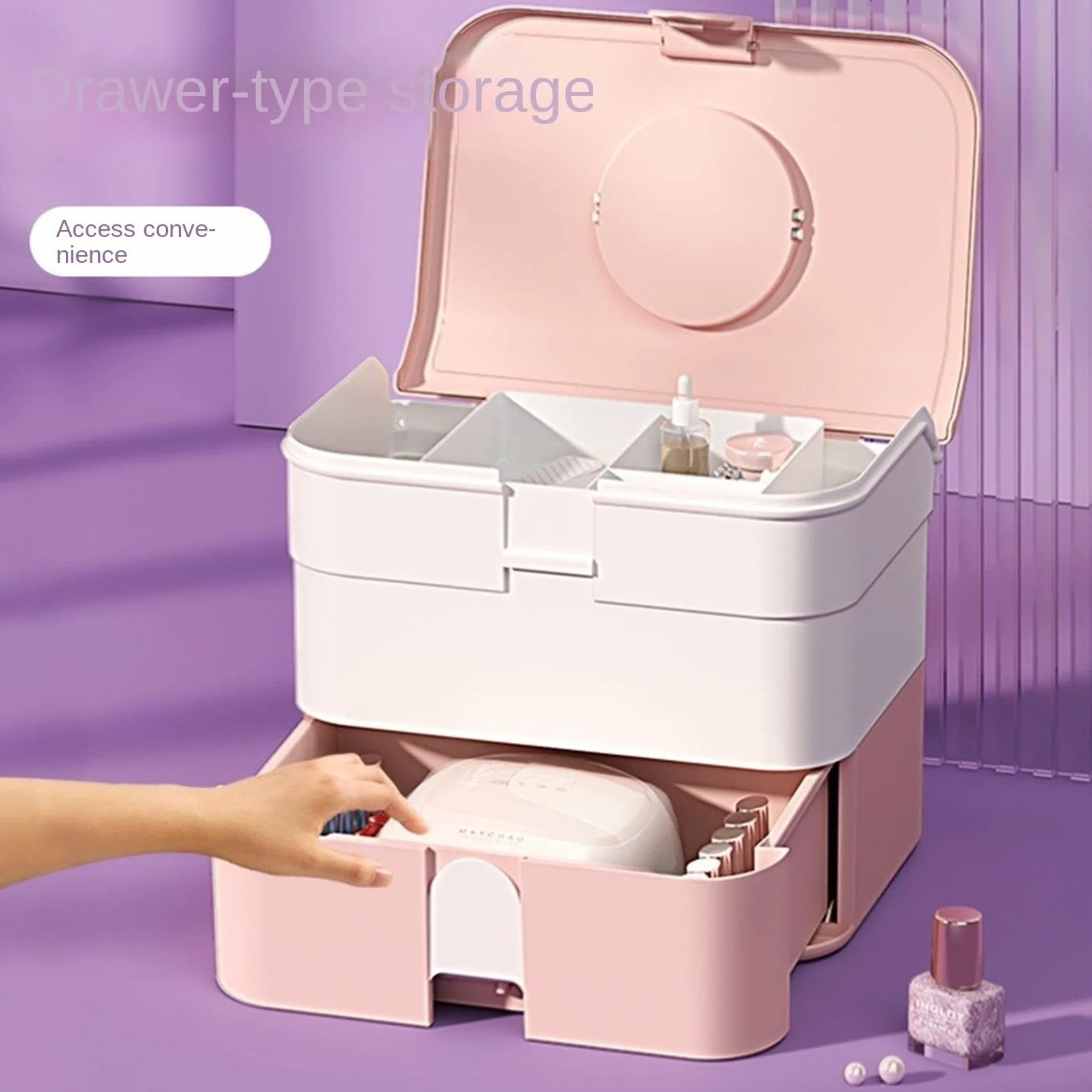 Porta Smalti Scatola Portaoggetti in Plastica for Cosmetici E Smalti for Accessori Valigetta Custodia(Pink)