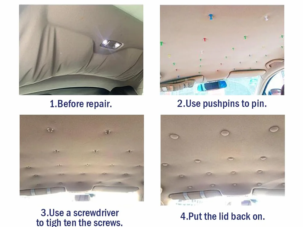 Kit Riparazione Cielo Auto 140PCS Vite Tetto, Rivetti Pulsante Rivestimento con Nastro Misura e Cacciavite