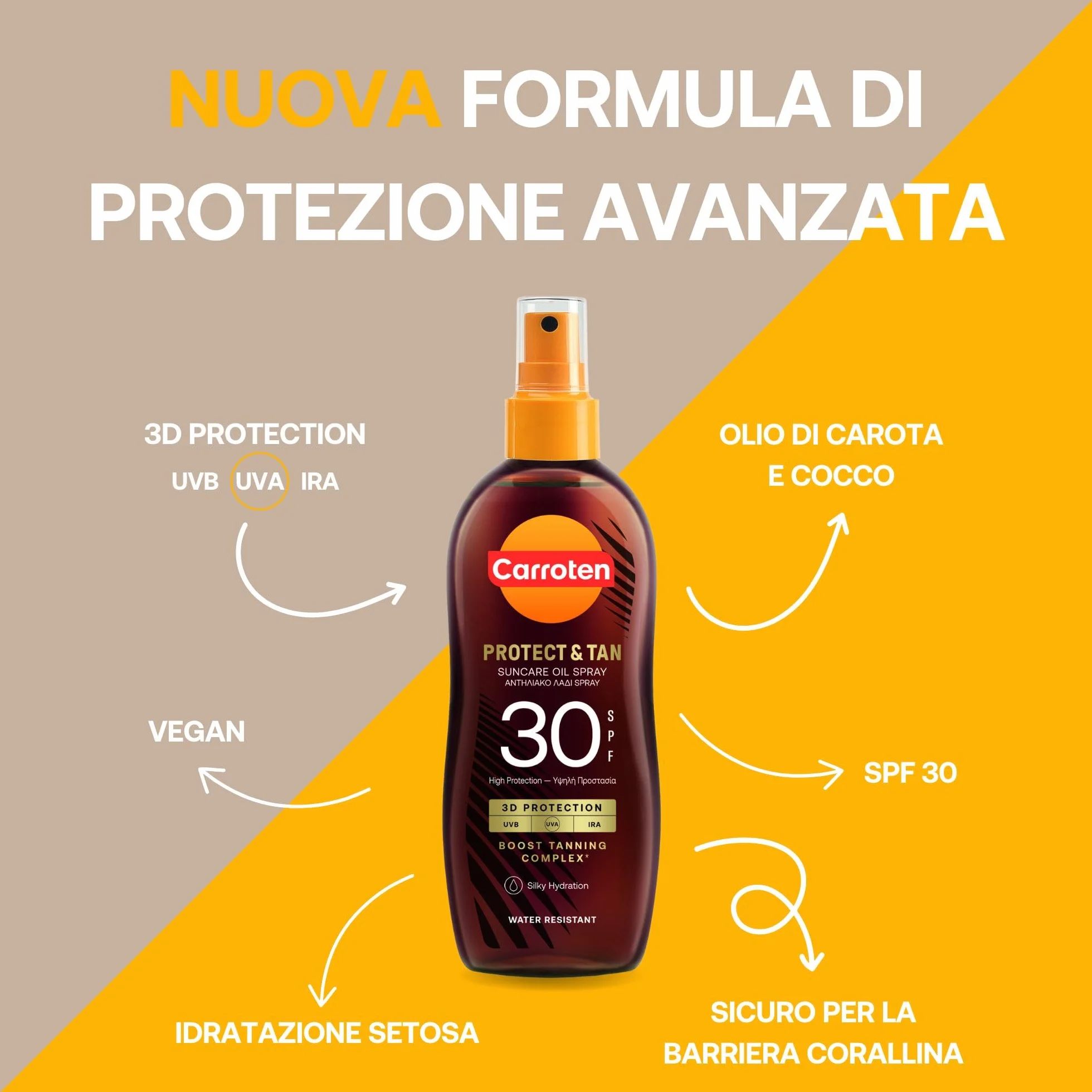 Carroten OmegaCare Tanning Oil SPF 30 150 ml Olio abbronzante spray con protezione solare