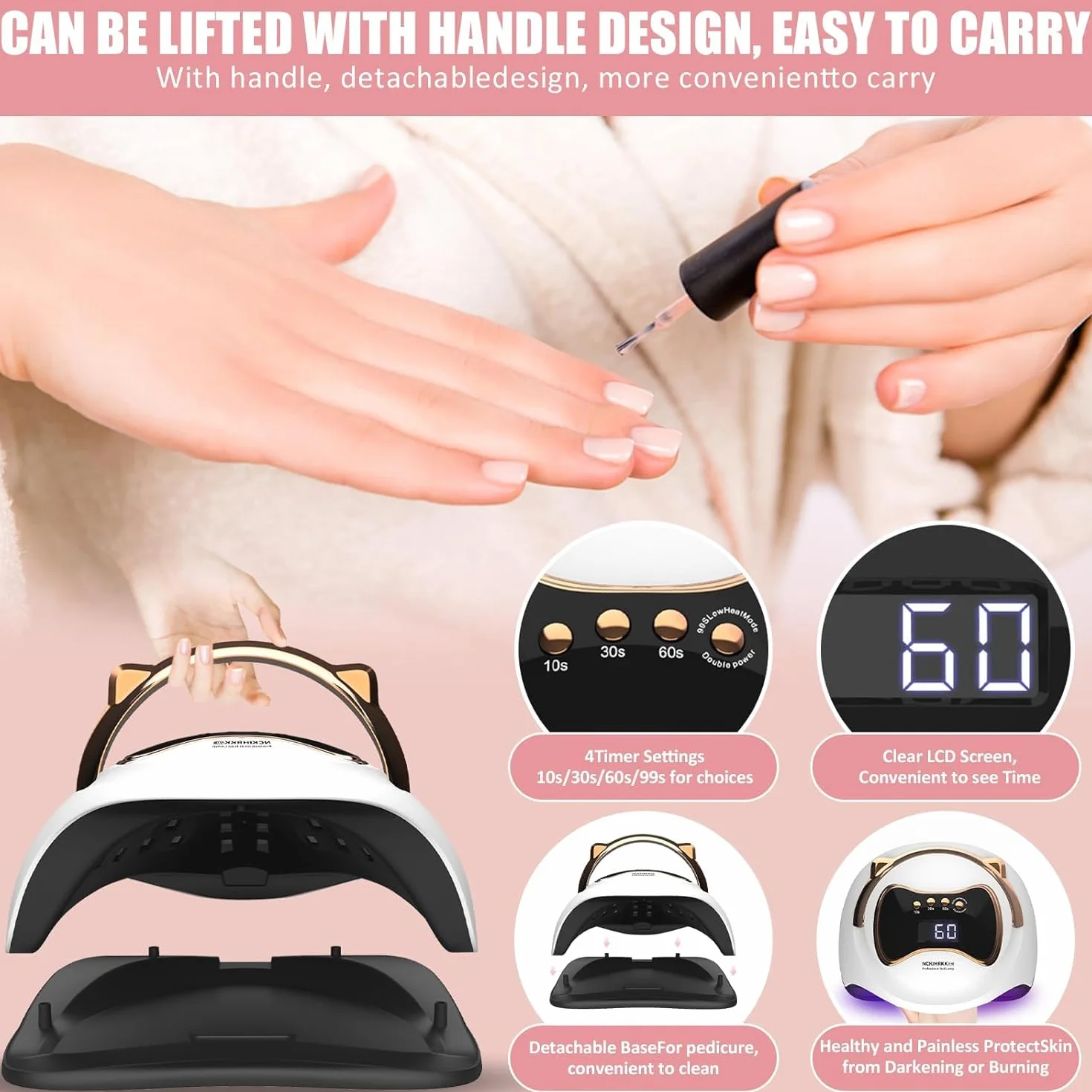 180W Lampada UV LED Unghie, Professionale Fornetto Unghie Semipermanente per Manicure Display LED Automatico Sensore, Maniglia a Orecchio di Gatto, Lampada Led Unghie per Manicure/Pedicure