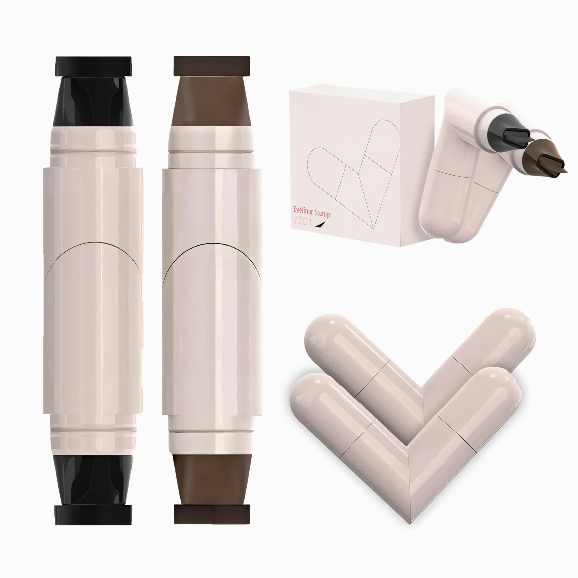 Fodeuxp Set di matite per eyeliner pieghevoli, eyeliner rotanti, per ali perfette, a prova di sbavature e impermeabili, per principianti (nero e marrone)