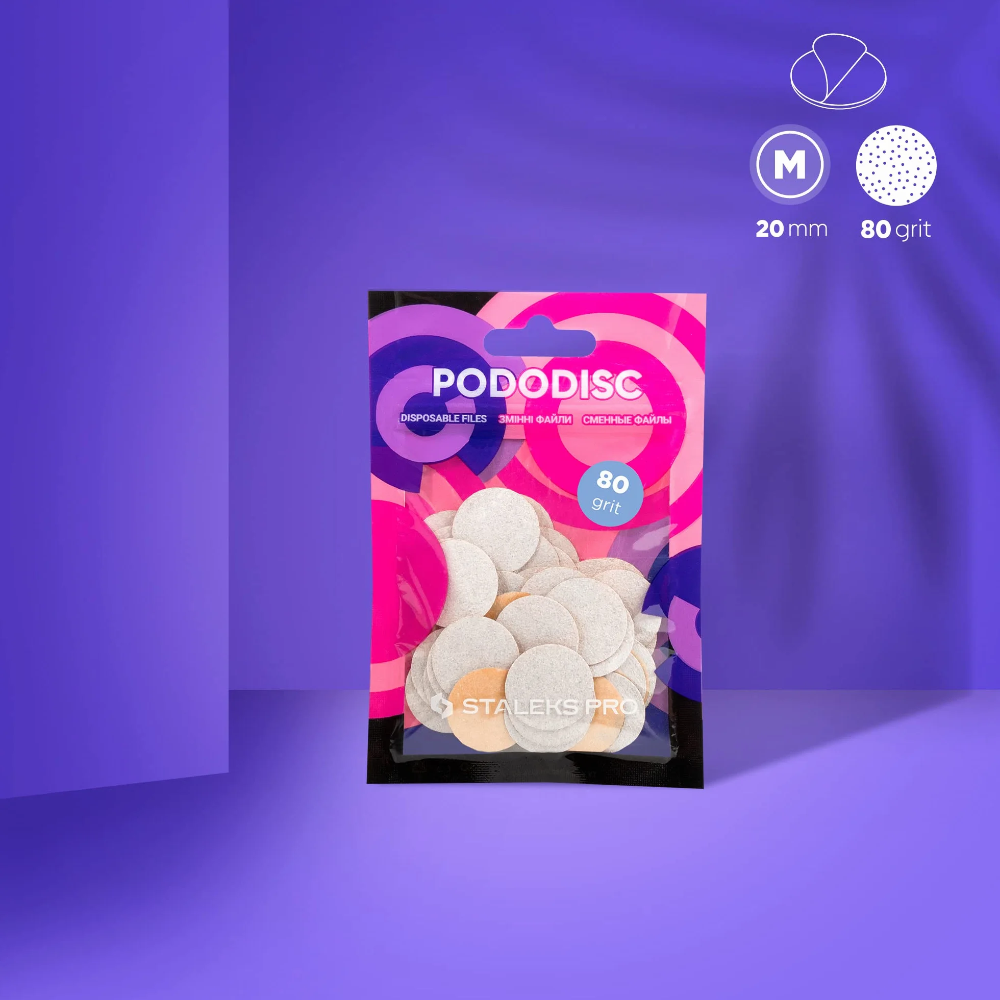 STALEKS PRO Pododisc EXPERT M, 50 dischi abrasivi adesivi da 20 mm per tornio unghie. Pedicure speciali