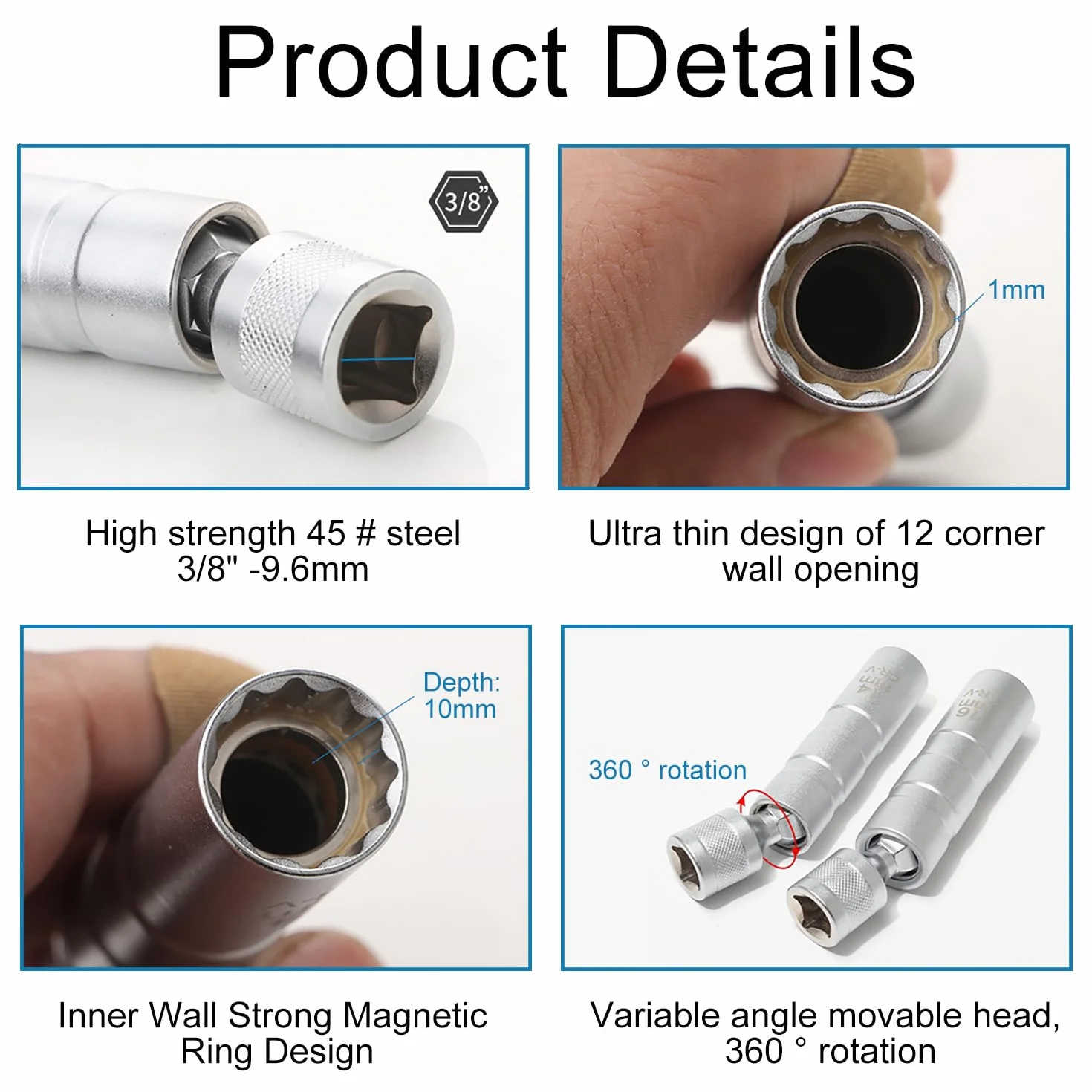 Chiave Candela 16mm 14mm Magnetico Flessibile Universale per Auto
