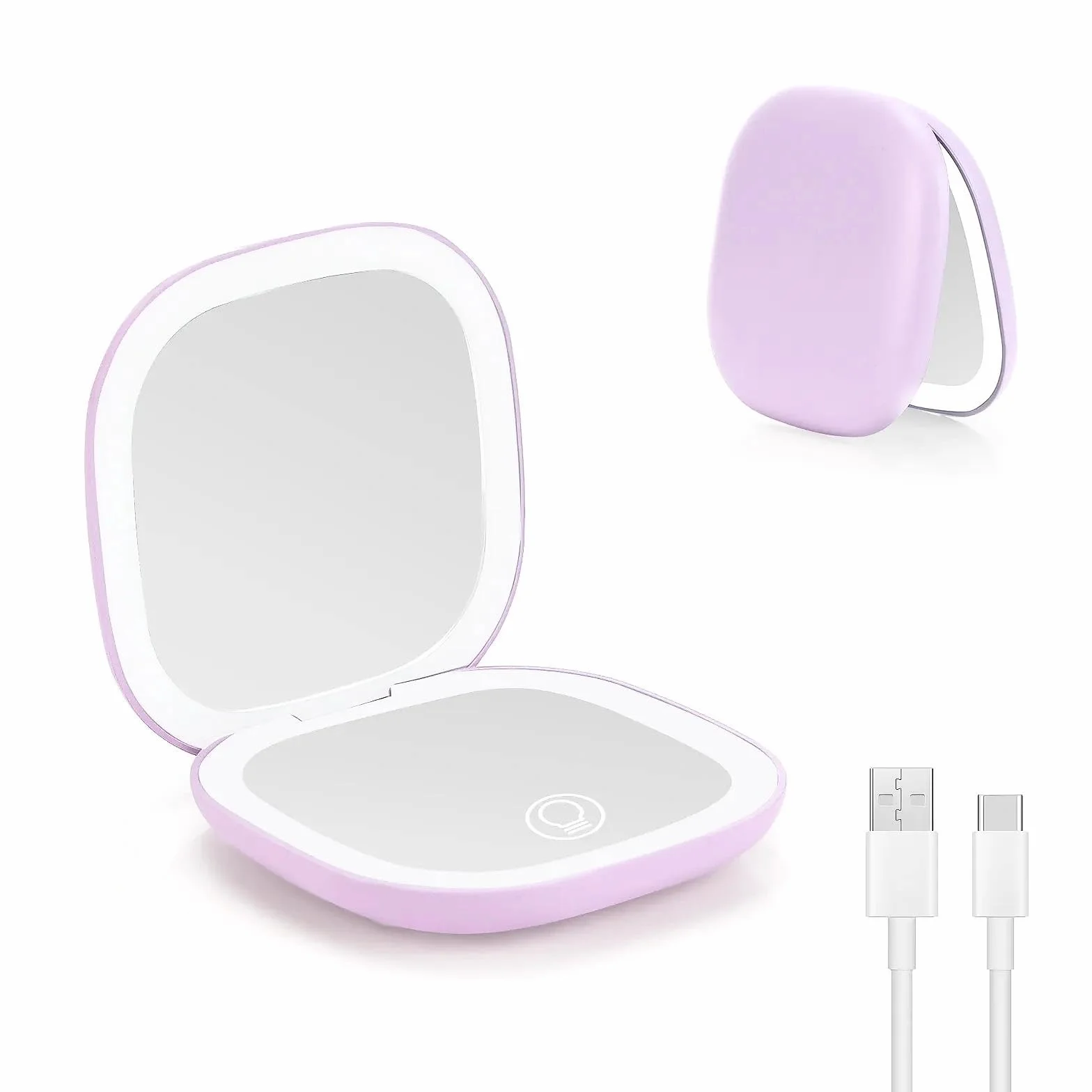 Collazoey LED Specchio Ingranditore, 1X/10X Specchietto da Borsetta, Chargement par USB, 3 Luci Regolabile Portatile Specchio da Viaggio, Interruttore Magnetico Pieghevole Piccolo Mirror (Viola)