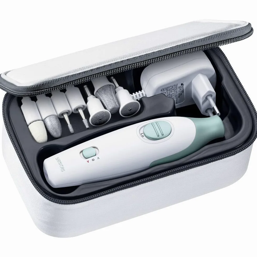 Sanitas SMA 36 - Fresa elettrica per Unghie con 7 Accessori Professionali per Manicure e Pedicure in zaffiro e feltro, Velocità a regolazione continua (3800 - 4600 giri/min)