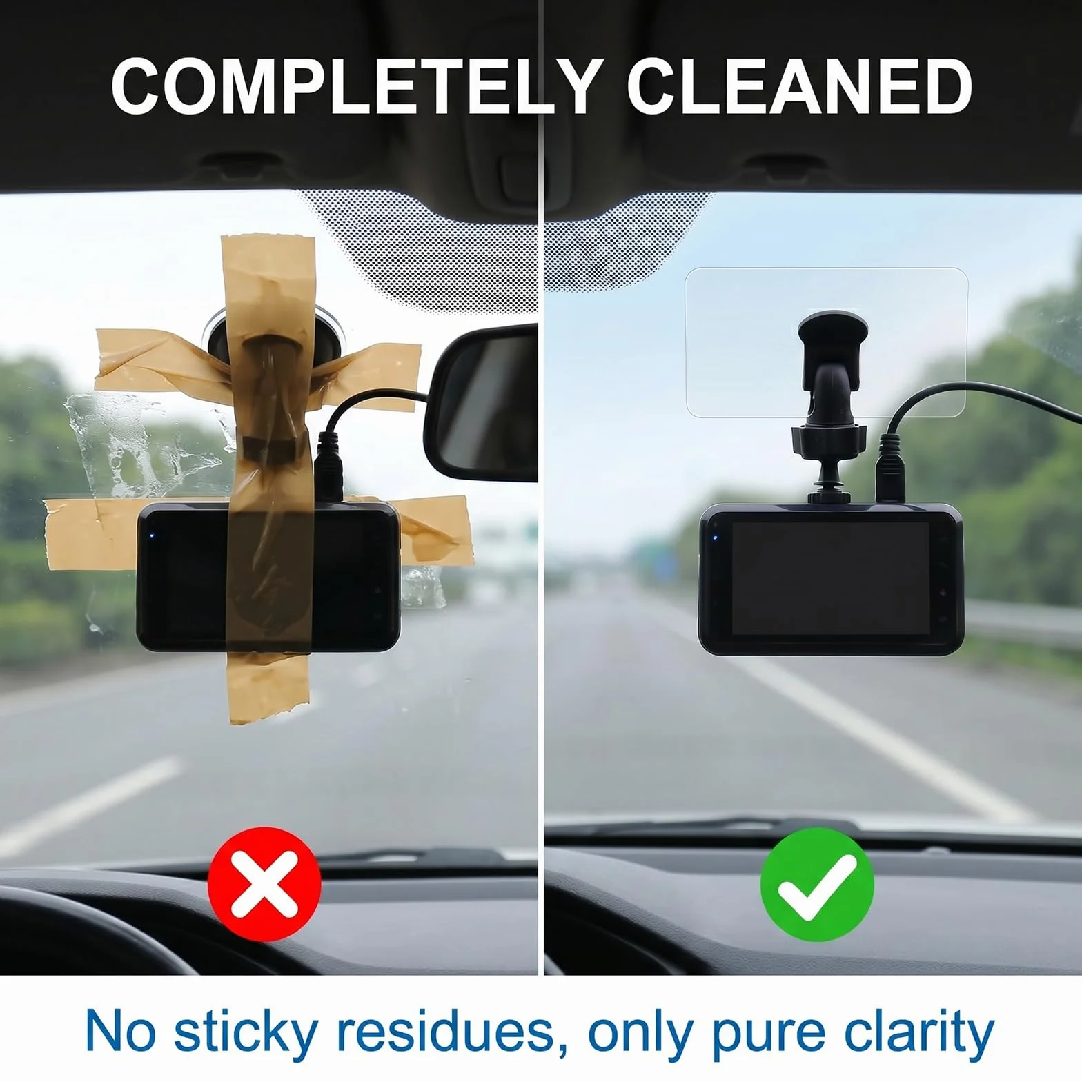 Set 16 Pezzi Adesivi Dash Cam: Pellicole Elettrostatiche e Biadesivi per Parabrezza Auto, Kit di Montaggio Trasparente Resistente al Calore
