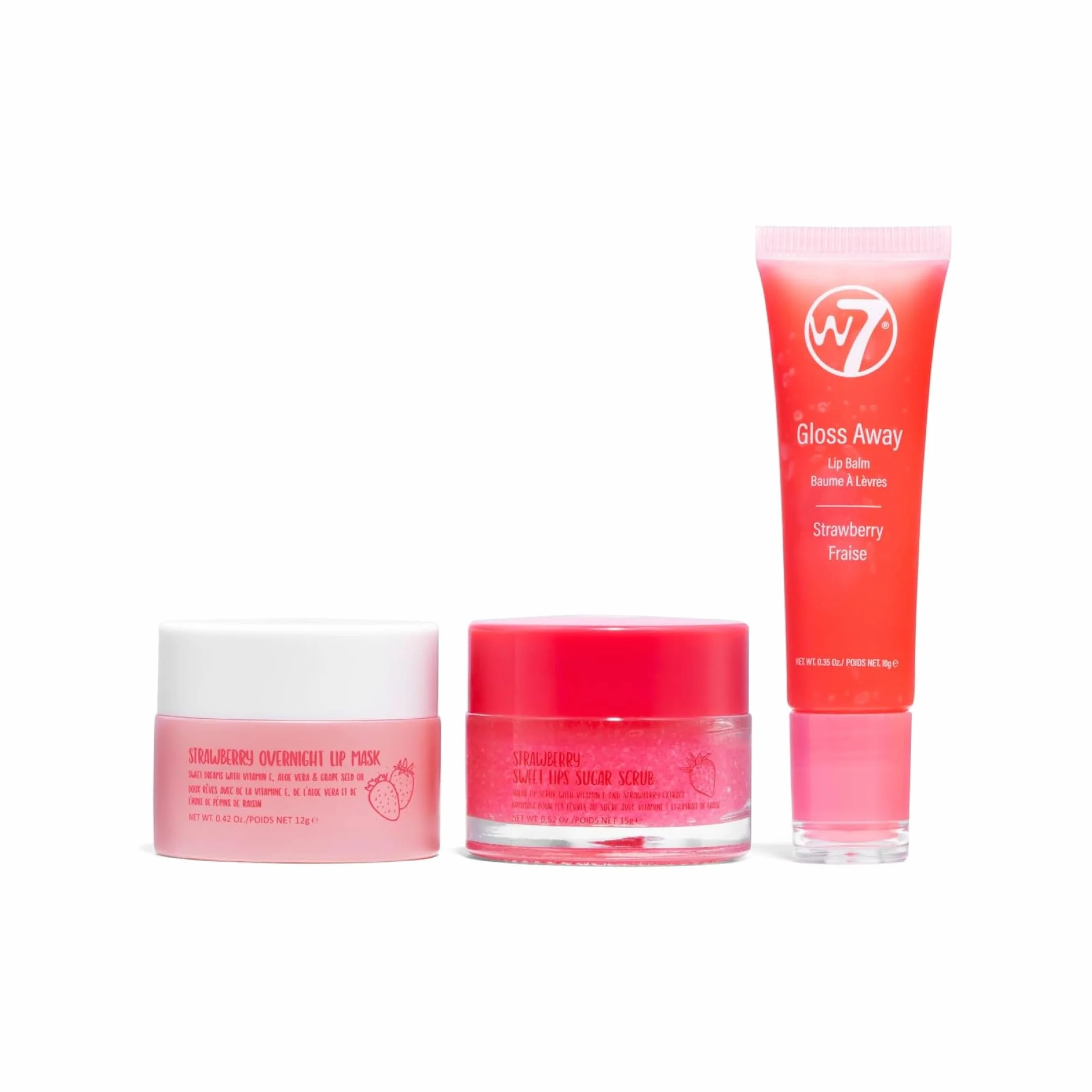 W7 Trio per la cura delle labbra Sweet Dreams - Set da 3 pezzi - Maschera notte, burrocacao e scrub labbra - Fragola
