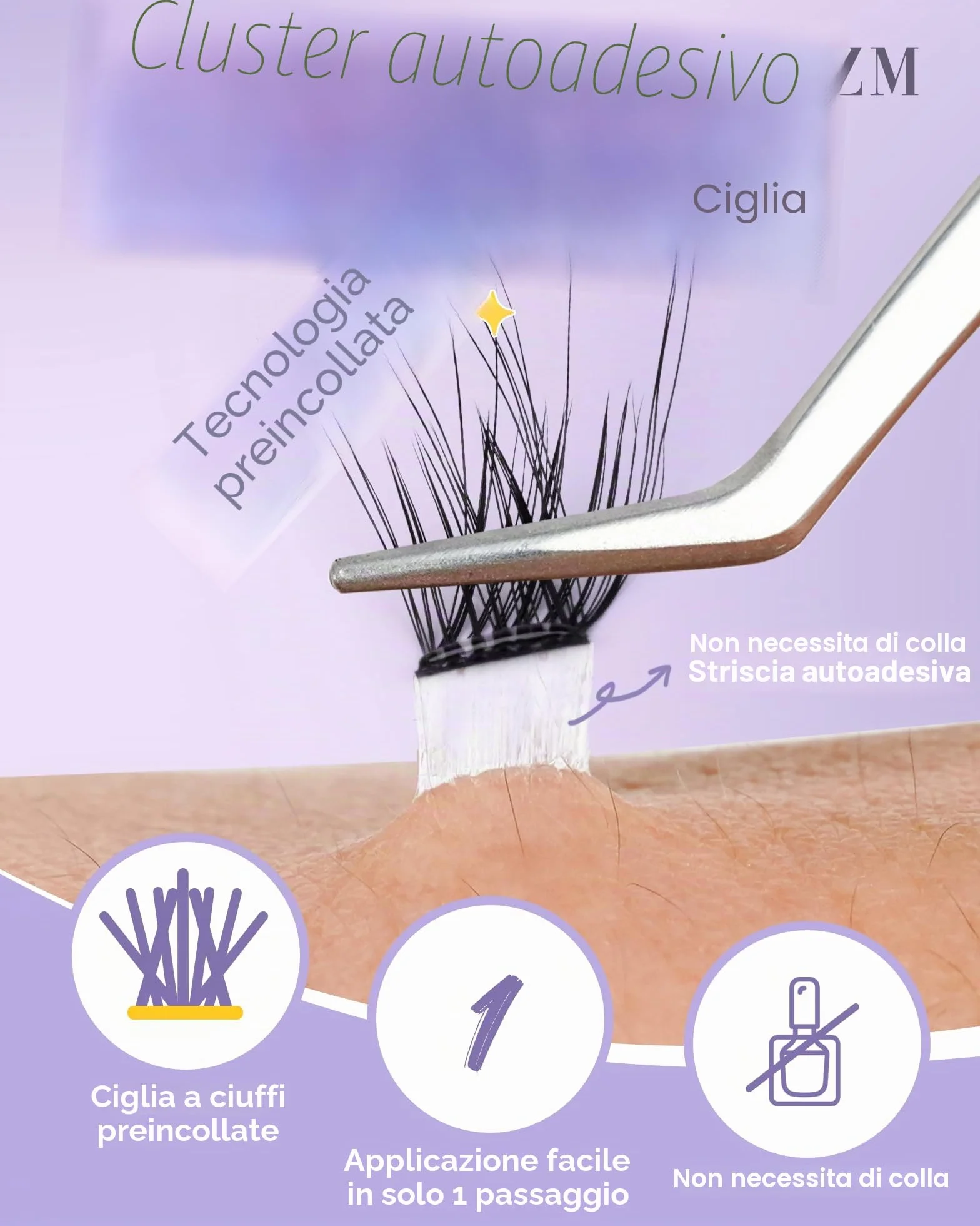 LZM Ciglia Finte Autoadesive C Curl Pre-Incollate Kit Lash Extension Con Pinzette (ZH16)