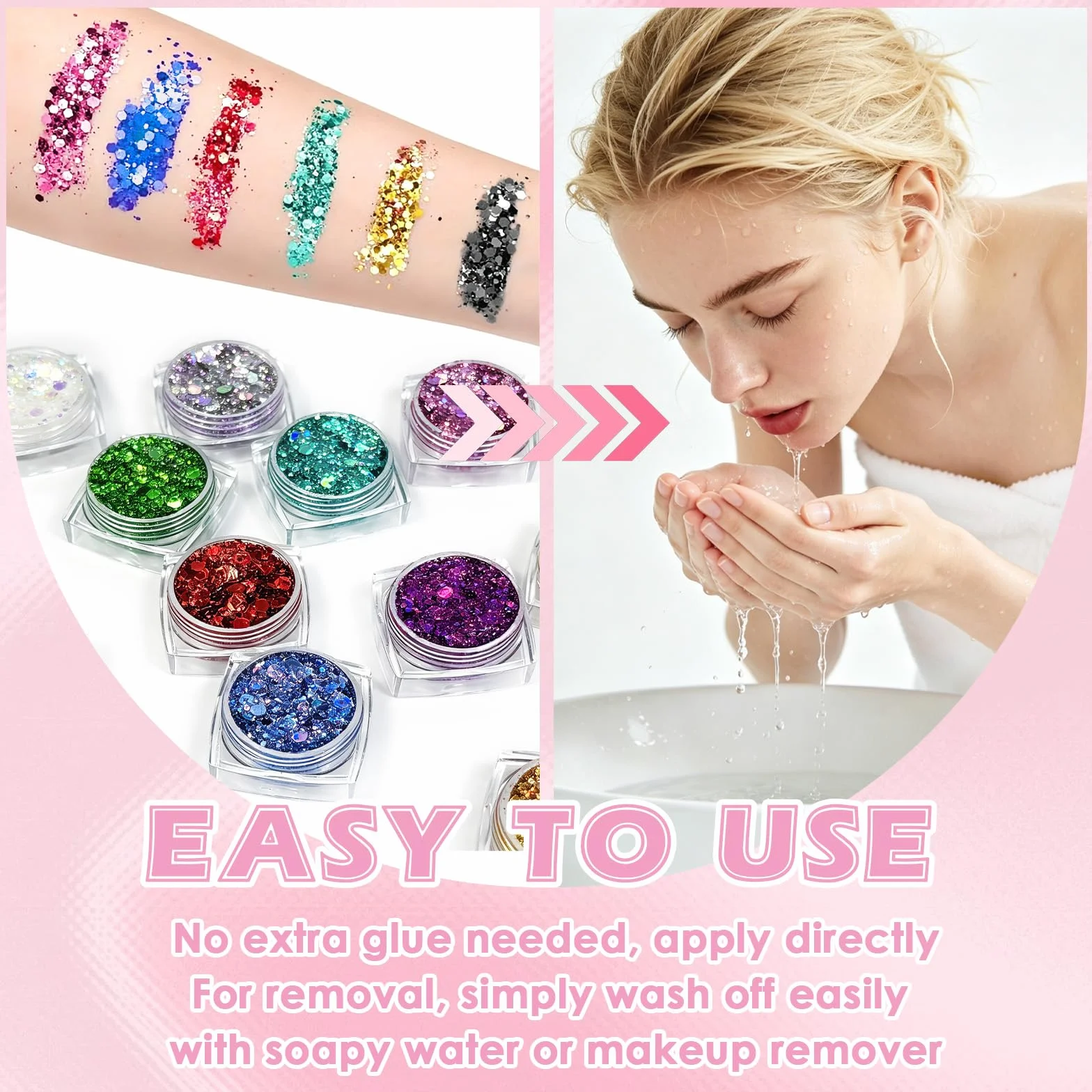 Glitter Viso Make up in Gel 12 colori Glitter per Corpo e Capelli Autoadesivo con Scintillii, Impermeabile 1 Fogli Adesivi con Strass per Trucco Professionale per Trucco Festival