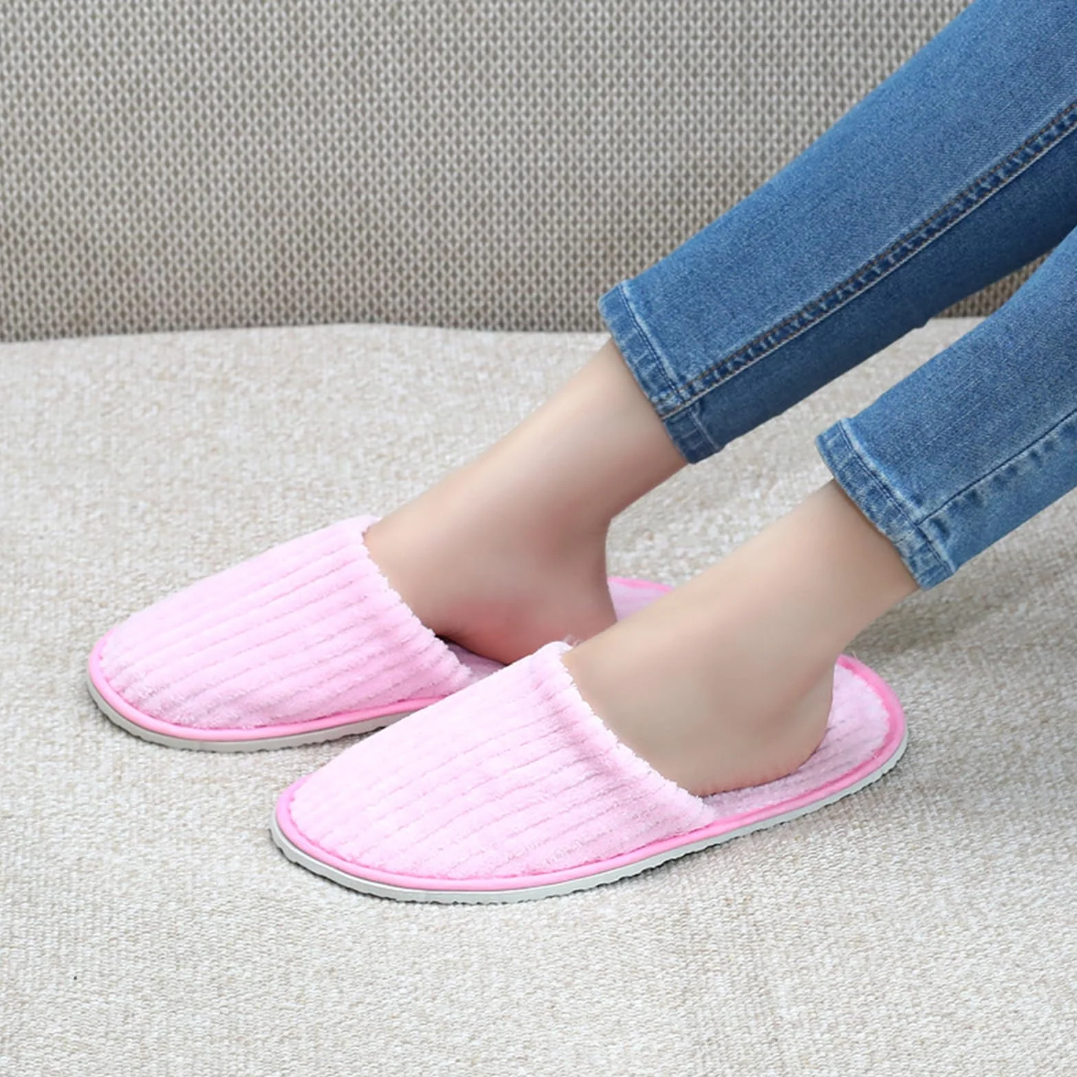 Pantofole per ospiti e hotel 6 paia spugna antiscivolo tessuto corallo 28x11 cm Rosa