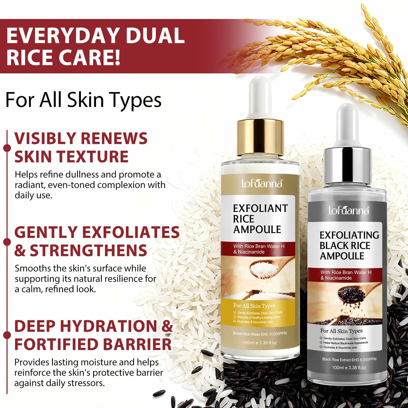 Siero Coreano Esfoliante al Riso Skincare,Peeling Viso Riso 100ml+ Riso Nero 100ml,Esfoliante Delicato con AHA BHA e Niacinamide, Rimuove Cellule Morte,Riduce Pori e Punti Neri,Pelle Liscia e Luminosa