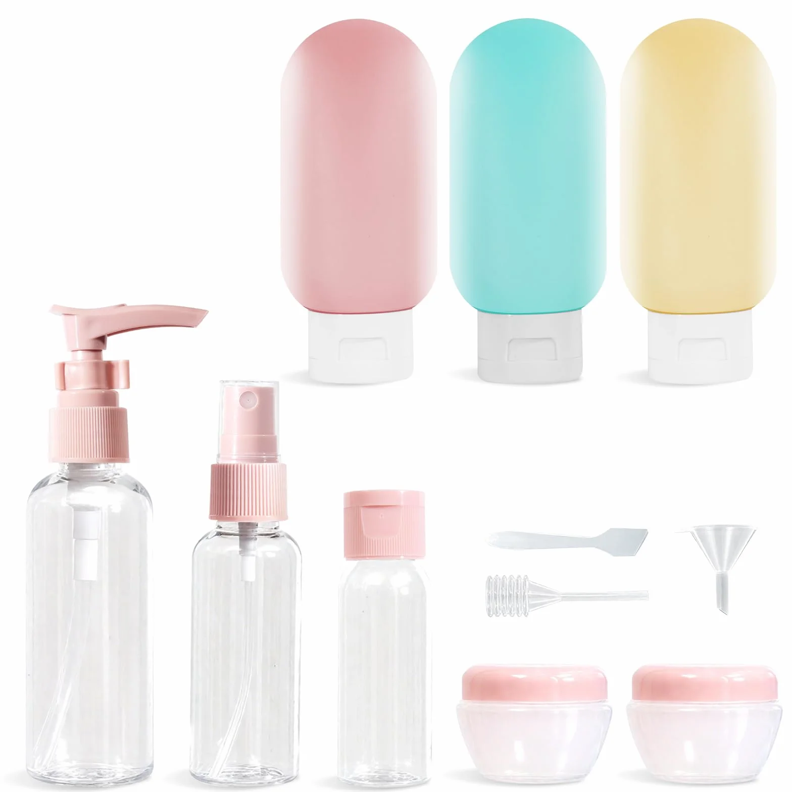 11 Kit Contenitori da Viaggio per Liquidi, Bottiglie da Viaggio in Silicone, Contenitori Viaggio Aereo, Piccole Lattine di Crema, Kit Viaggio Liquidi Flaconi da Riutilizzabili per Shampoo Lozione