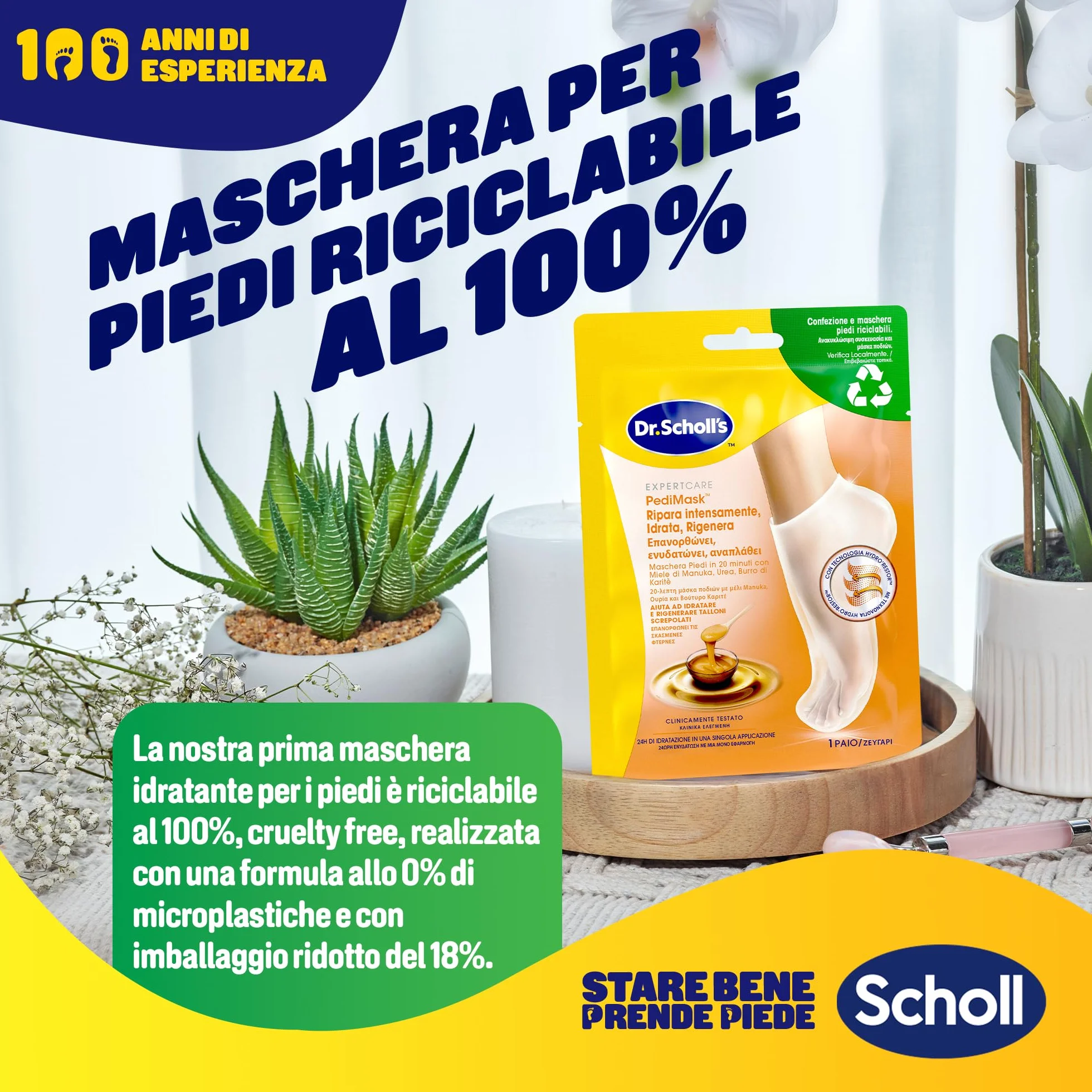 Dr. Scholl's Maschera Piedi con Miele di Manuka, Calzini Idratanti per Talloni Screpolati, 4 Paia
