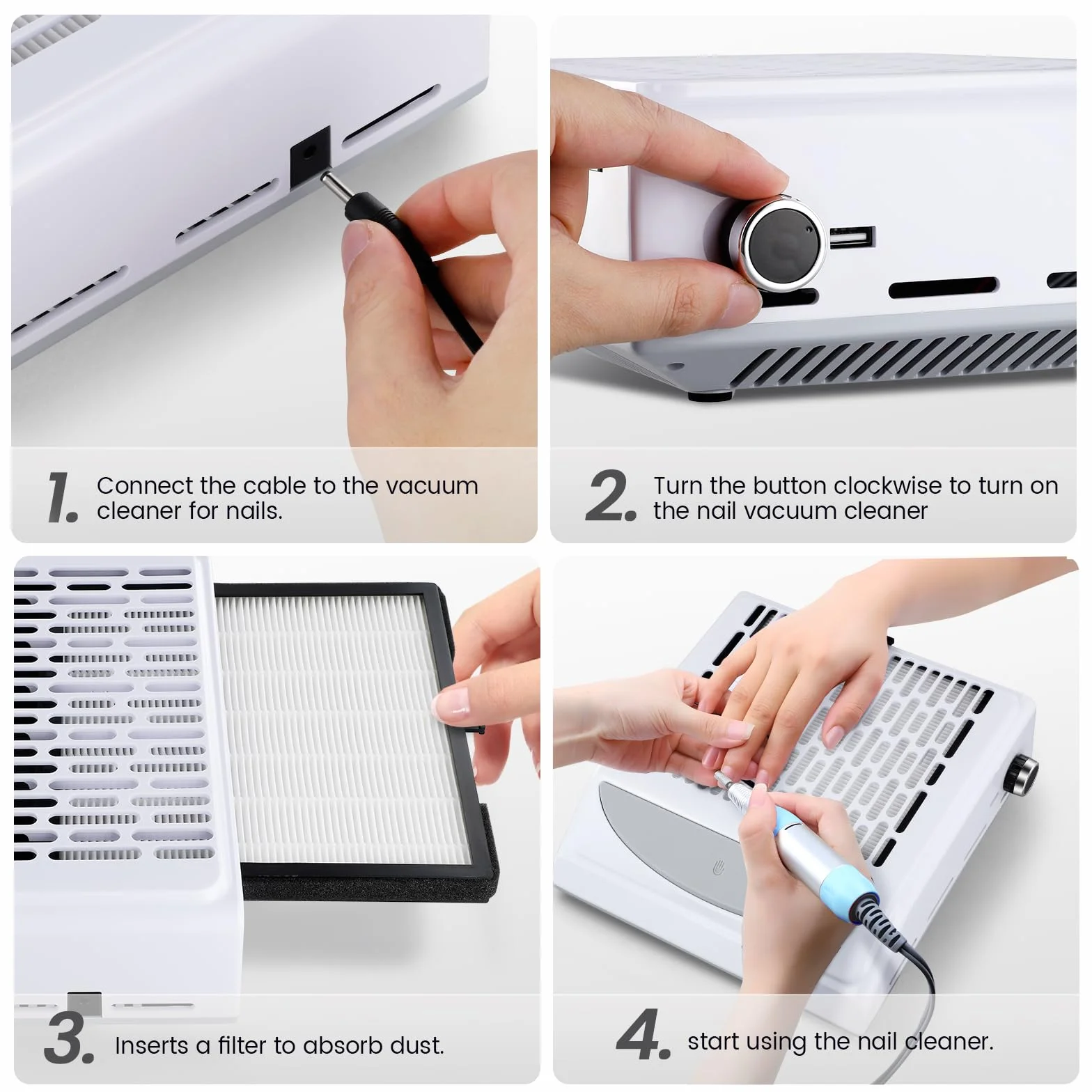 Aspiratore Unghie 100W,aspiratore unghie professionale,Vacuum Nail Speed Regolabile,Aspirapolvere per Manicure con Velocità Regolabile,Filtro Riutilizzabile e USB per Ricarica Smartphone