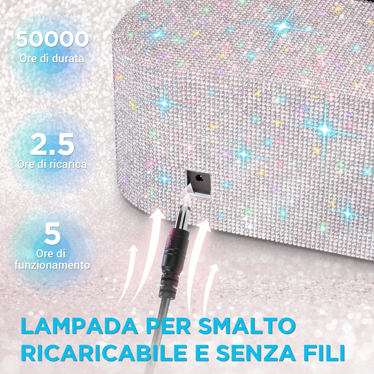 Lampada UV Ricaricabile Senza Fili per Unghie in Gel LED 4 Modalità Timer Strass Diamond per Unghie