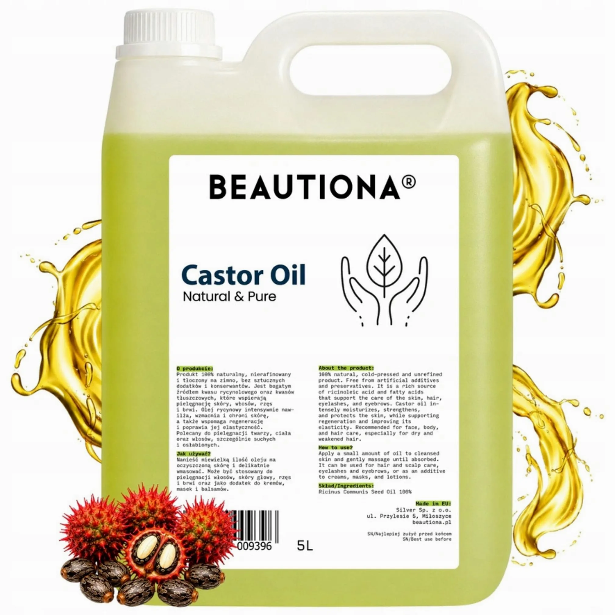 Olio di ricino da 5 l, spremuto a freddo, non raffinato, olio cosmetico