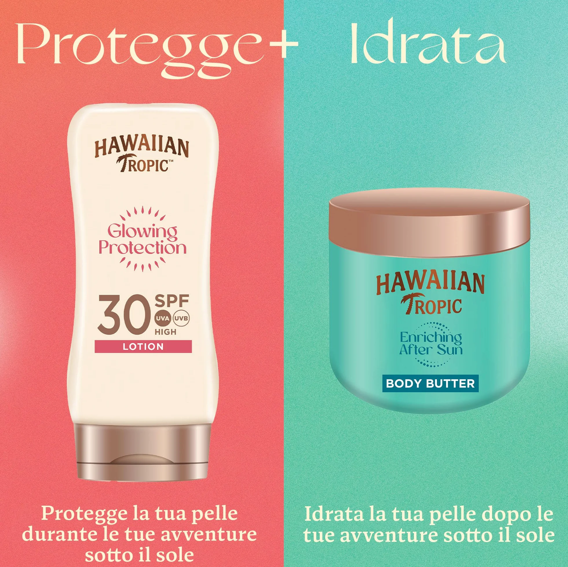 Hawaiian Tropic | Glowing Protection Lozione Solare SPF30, Protezione UVA + UVB, 180 ml, Profumazione Tropicale, con Burro di Karité, Resistente all'Acqua, Vegano