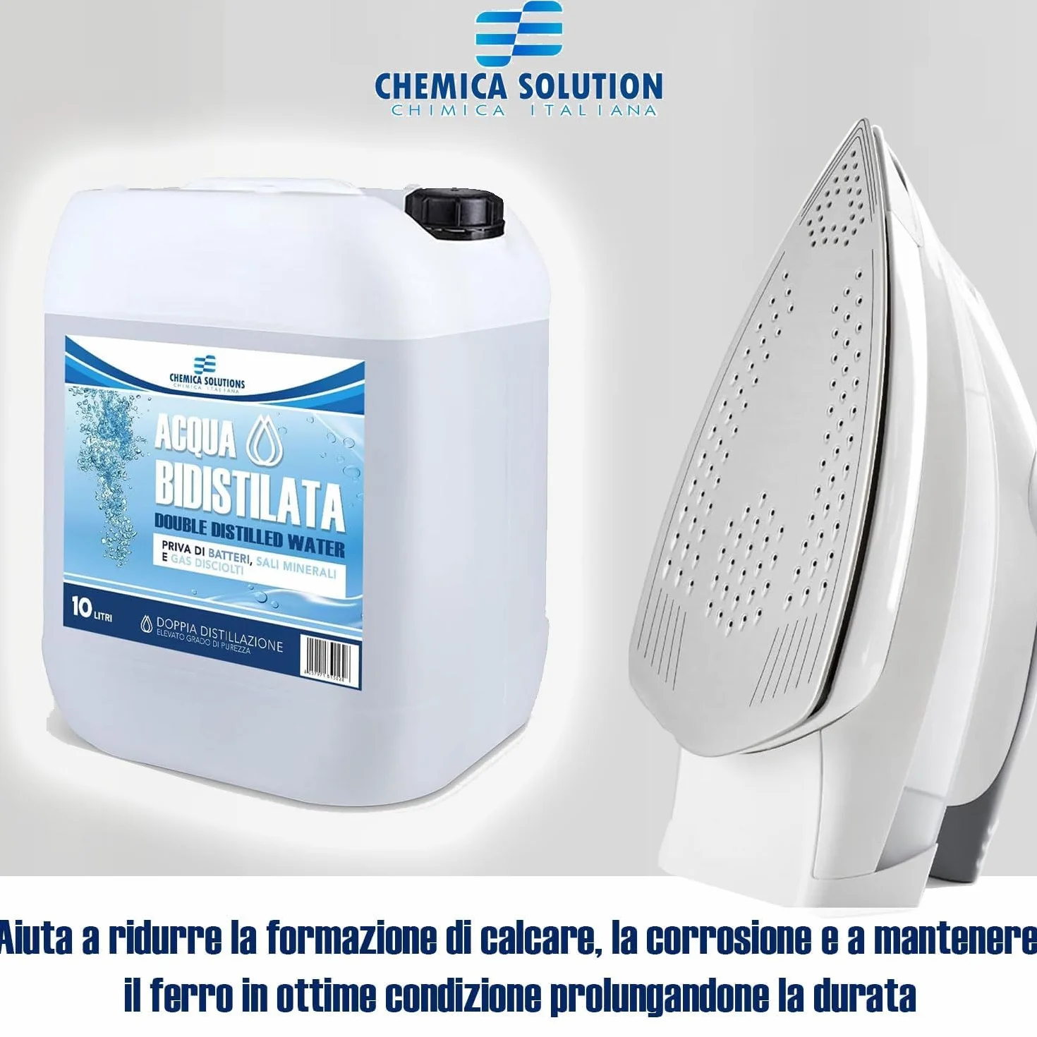 CHEMICA SOLUTIONS Acqua Bidistillata Pura 10 Litri Tanica per Uso Industriale Clinico Ferri da Stiro Umidificatori