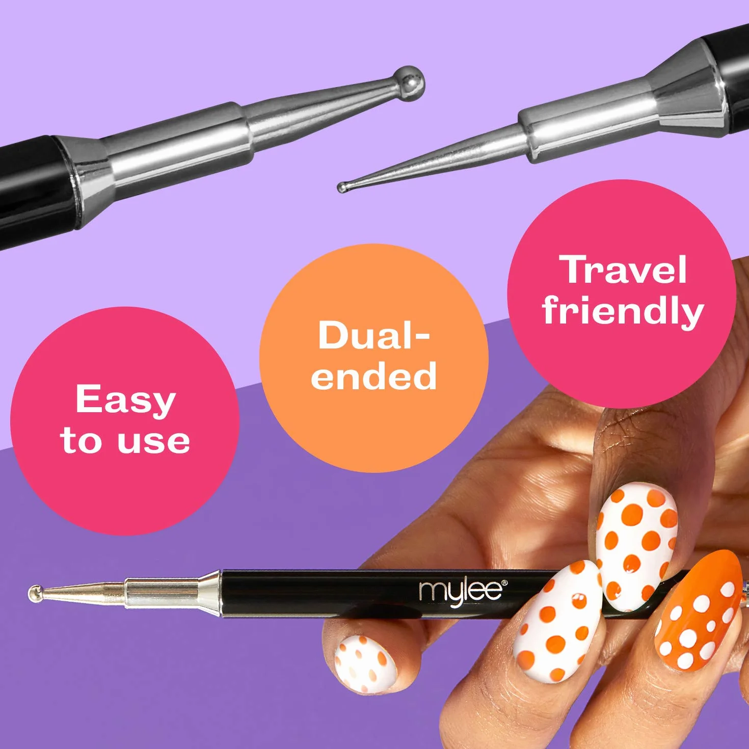 Mylee Nail Art Penna per Punteggiatura unghie - Gemme, decalcomanie e cristalli, accessorio per manicure professionale, doppia punta