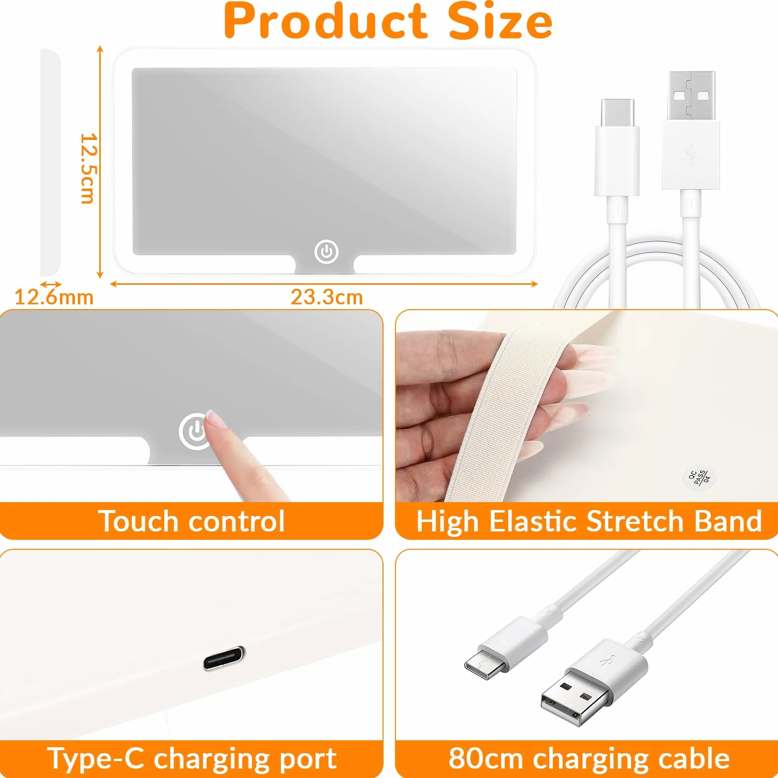 Pavlleen Specchio Auto LED Trucco con Luci, 3 modalità illuminazione regolabile USB ricaricabile touch