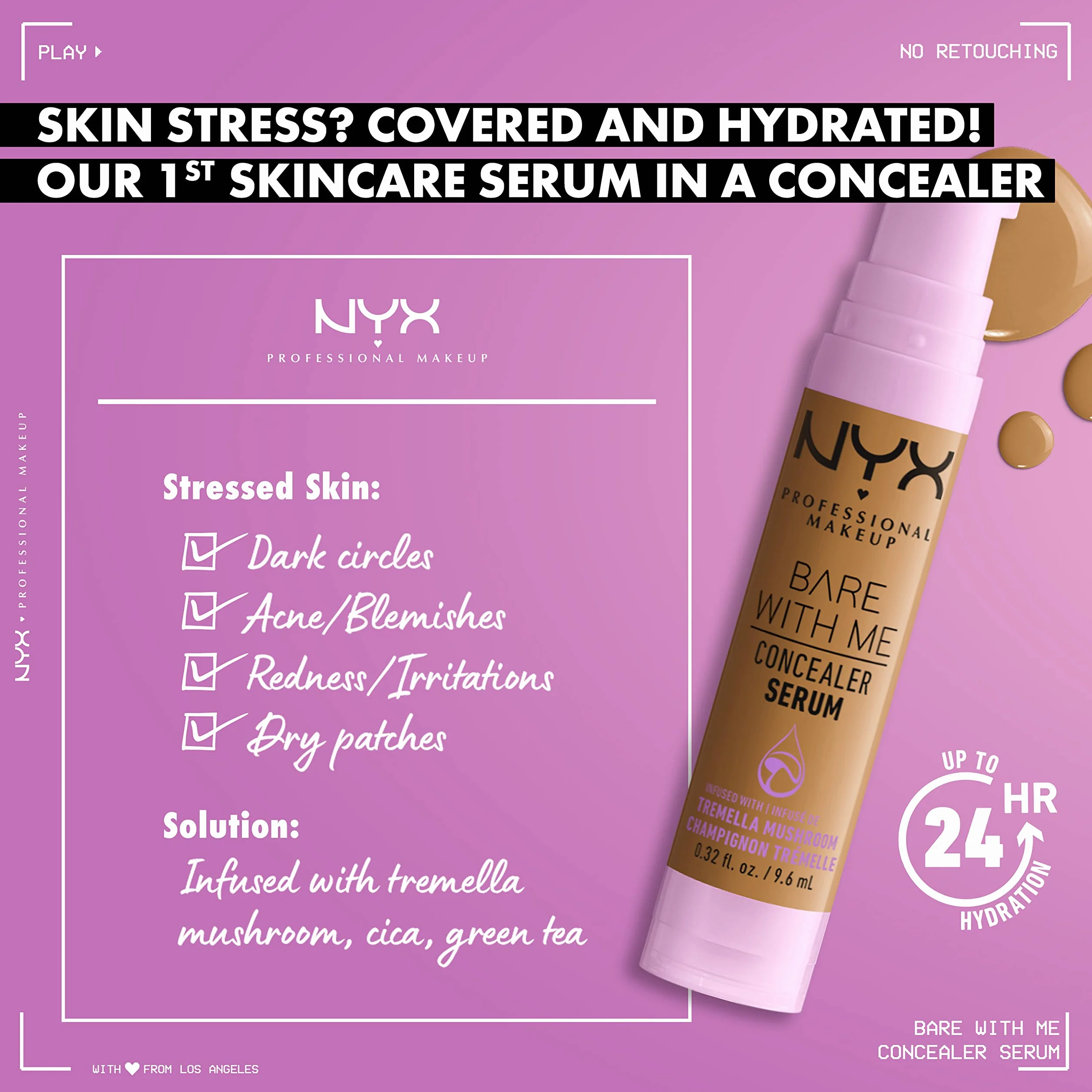 NYX Professional Makeup Bare With Me, Siero Correttore, Naturale, Copertura Media, Vanilla, 9.6ml