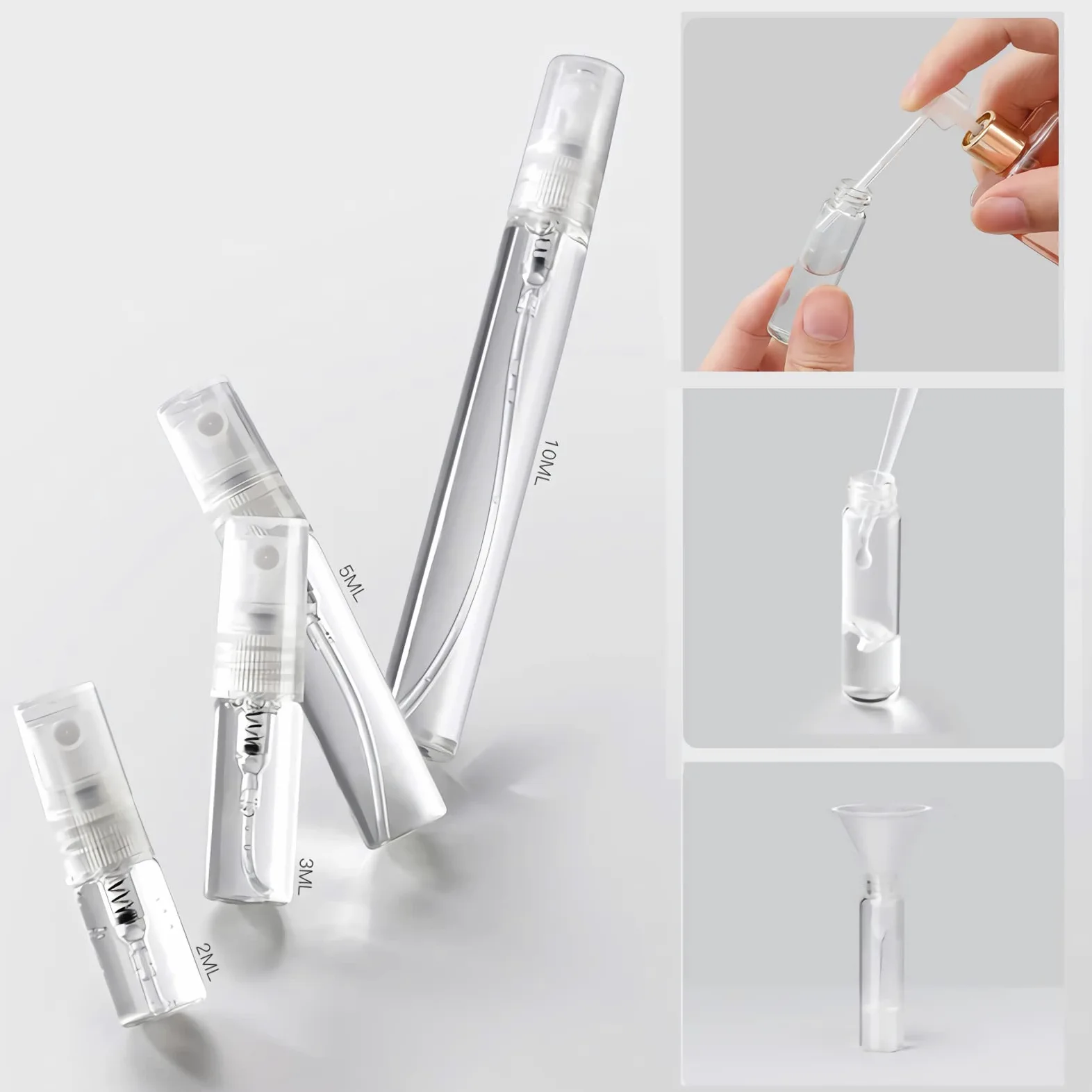 100 Pezzi 2ml Vuoto Flacone Spray Vetro Trasparente, Mini Spray Tascabile, Piccolo Flacone Spray per Nebbia Riutilizzabile Portatile, Bottiglia di Profumo, Cosmetica, Viaggio con Imbuti