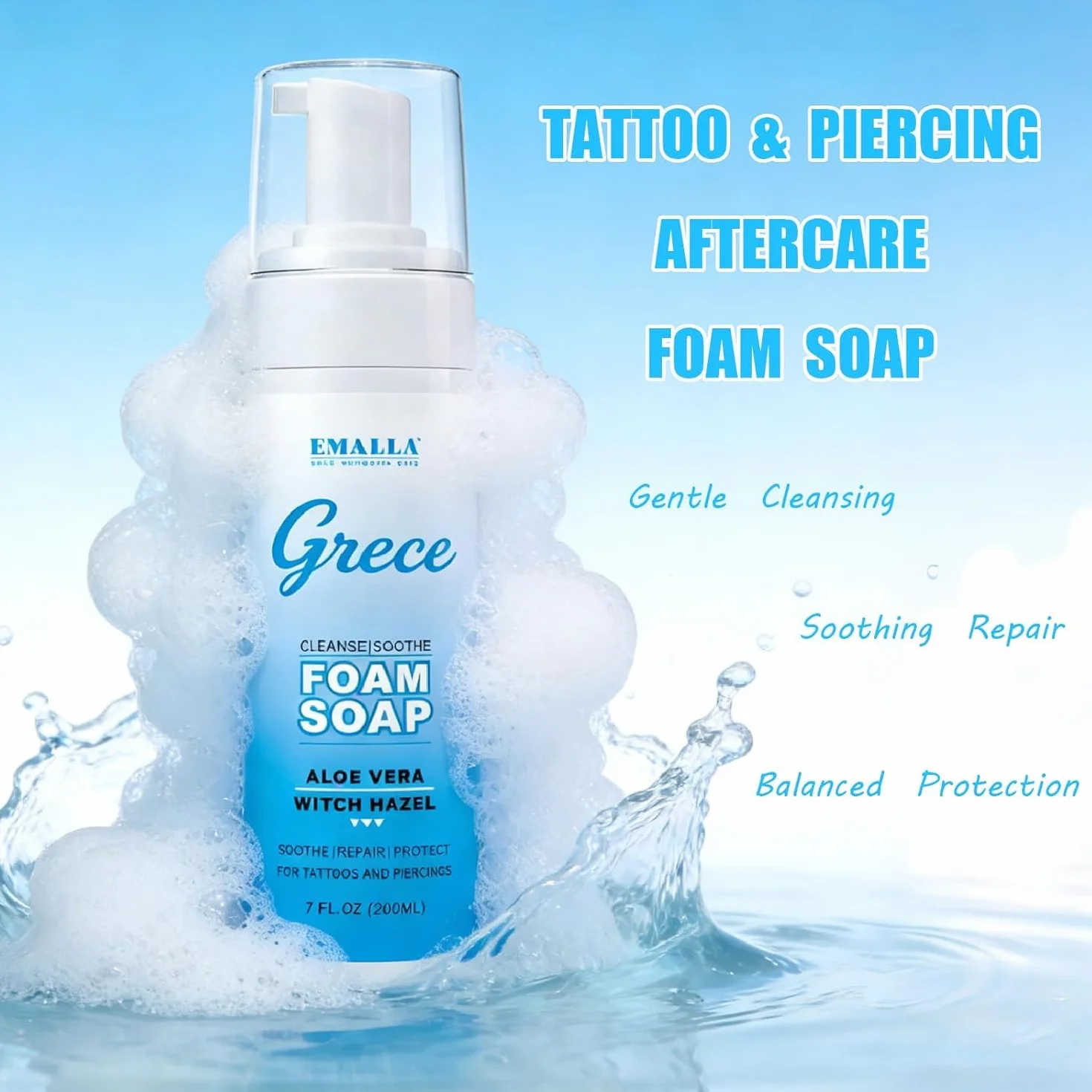 Schiuma detergente per tatuaggi, 200 ml, schiuma detergente delicata per nuovi tatuaggi, lenitivo e idratante, per la cura del tatuaggio, fresca