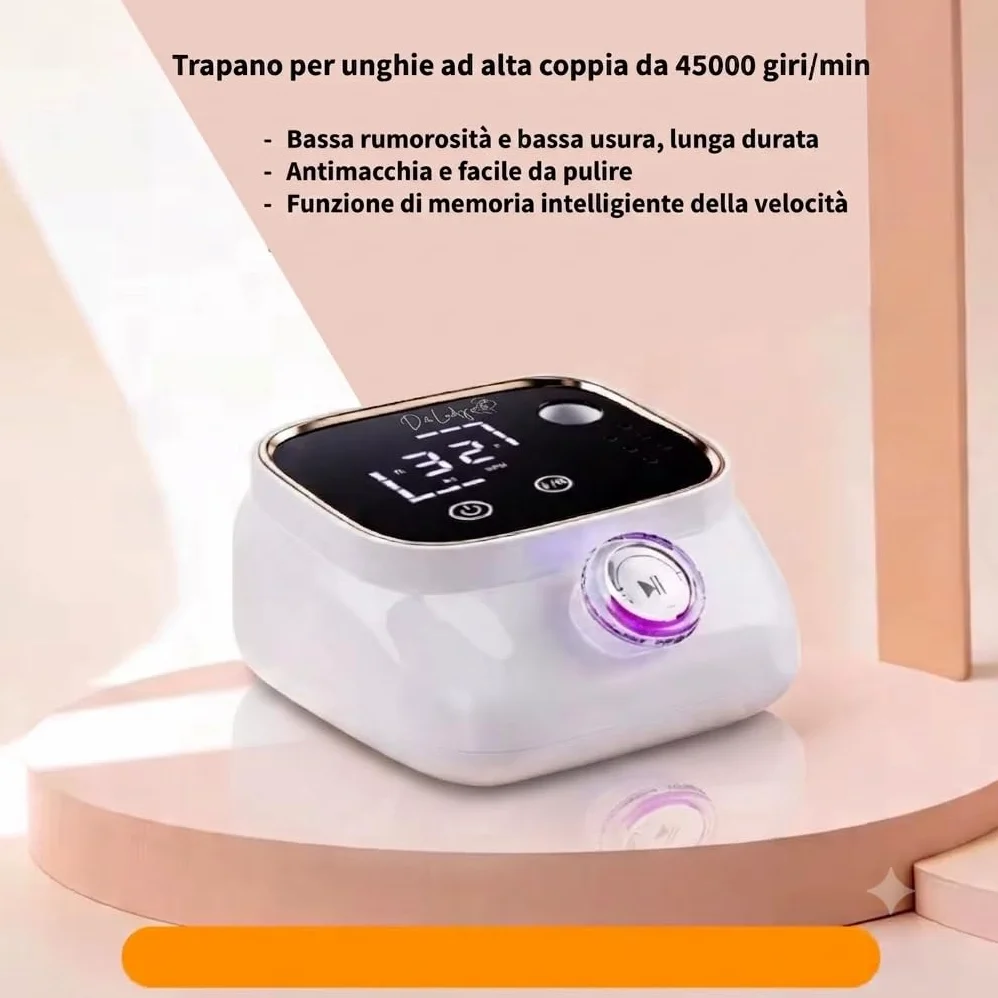 Fresa per Unghie Professionale 45000 RPM Regolabili – Kit E-File con Display Touch Digitale, Motore Silenzioso, Manico Ergonomico Premium, Portatile con Memoria e Controllo Intelligente
