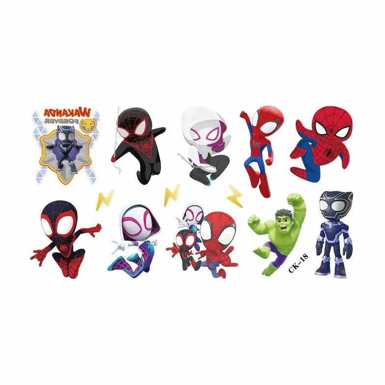 Amazing Friends - 100 tatuaggi temporanei per bambini, motivo: Spidey e i suoi super amici, 6 fogli