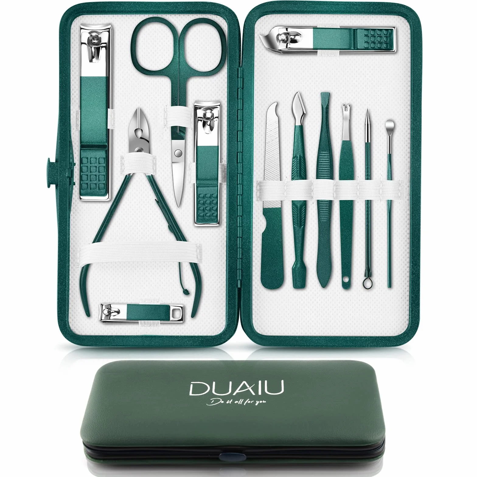 Set Manicure 12 Pezzi Tagliaunghie Professionale Acciaio Inox Kit Pedicure con Custodia