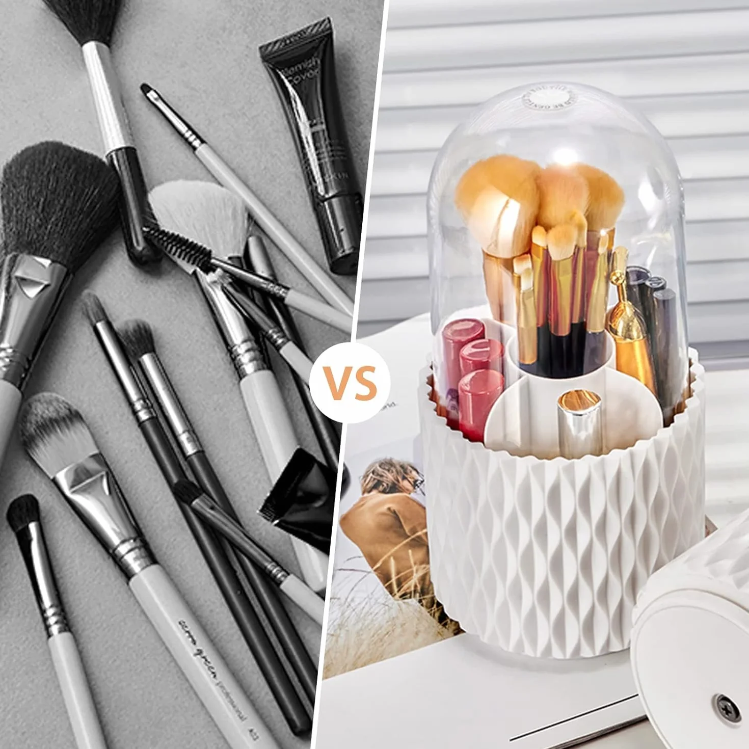 Withosent Porta Pennelli Make Up 360° Rotante Organizzatore Cosmetici 5 Scomparti Scaffale Trucchi