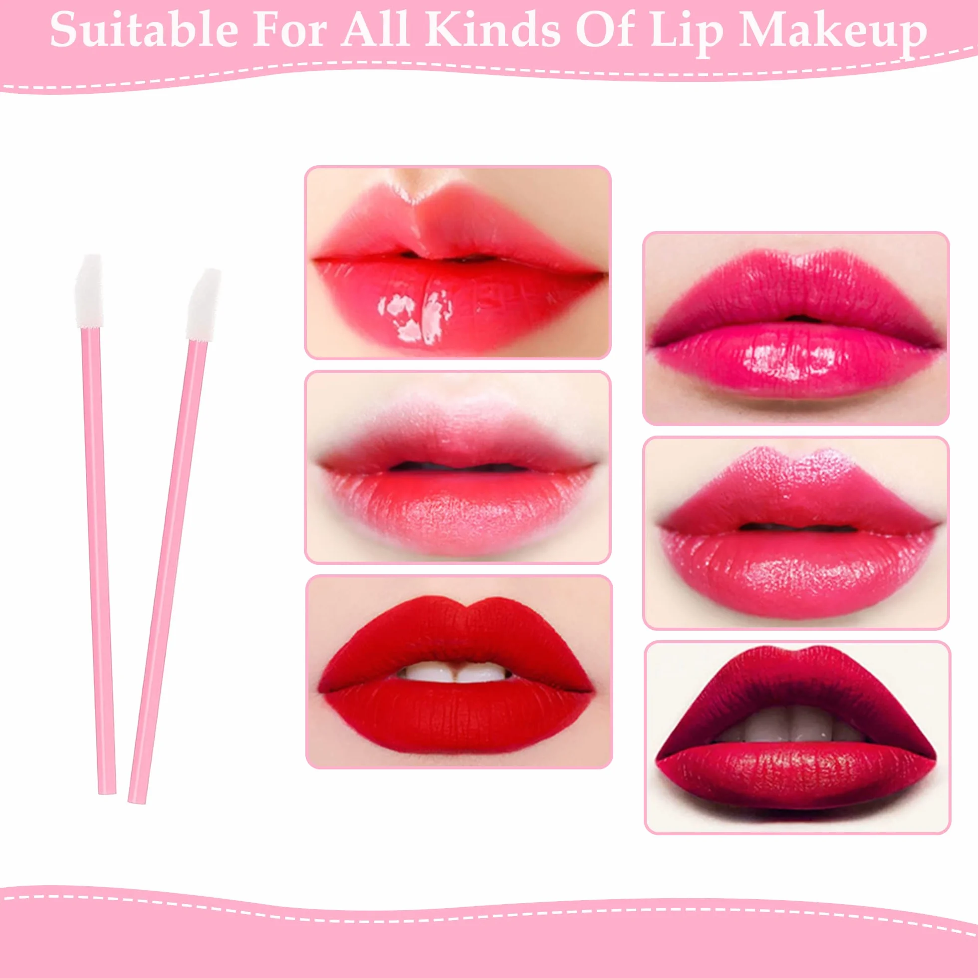 100 pennelli usa e getta per labbra, mini rossetto, correttore, applicatore per labbra, applicatore per il trucco (rosa)