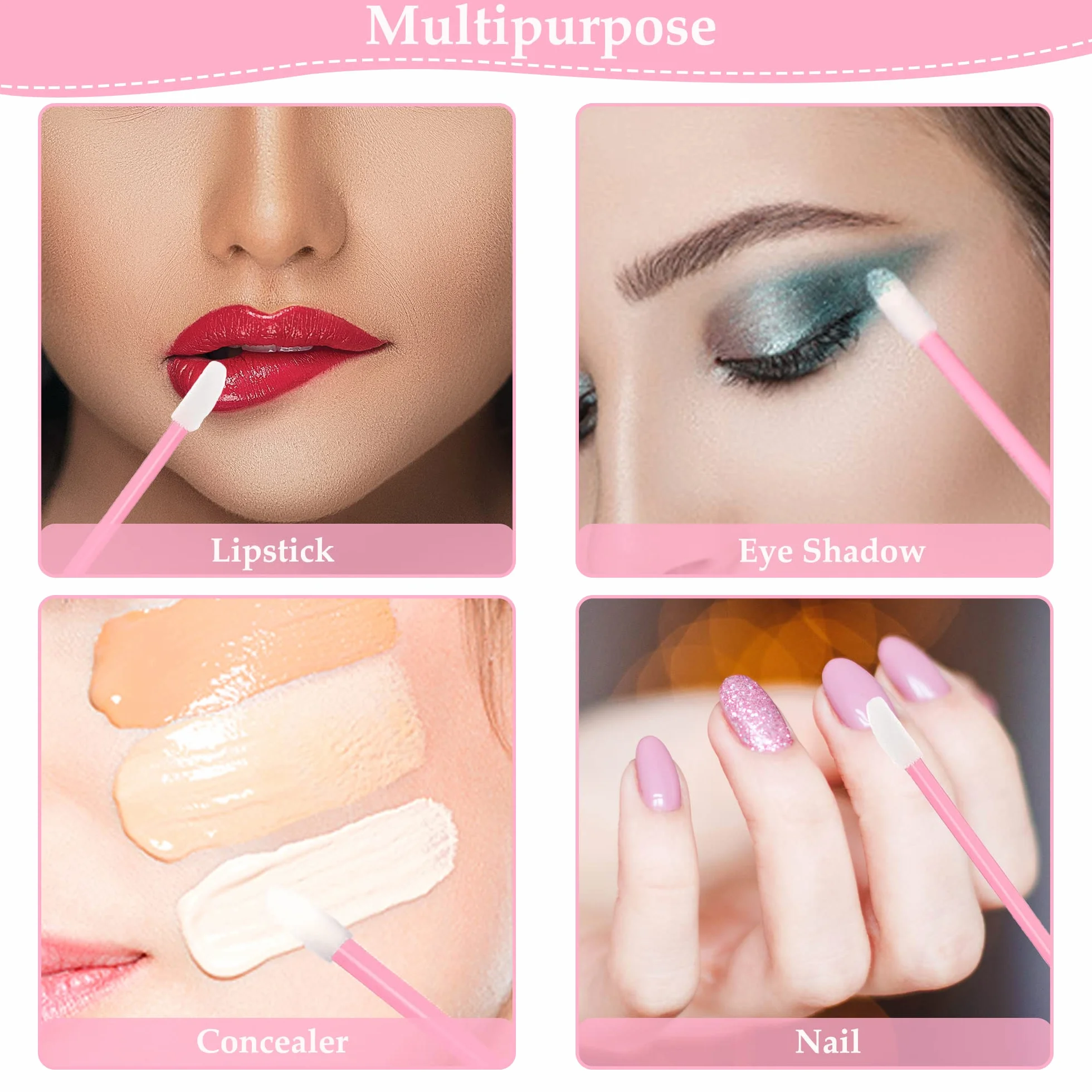 100 pennelli usa e getta per labbra, mini rossetto, correttore, applicatore per labbra, applicatore per il trucco (rosa)