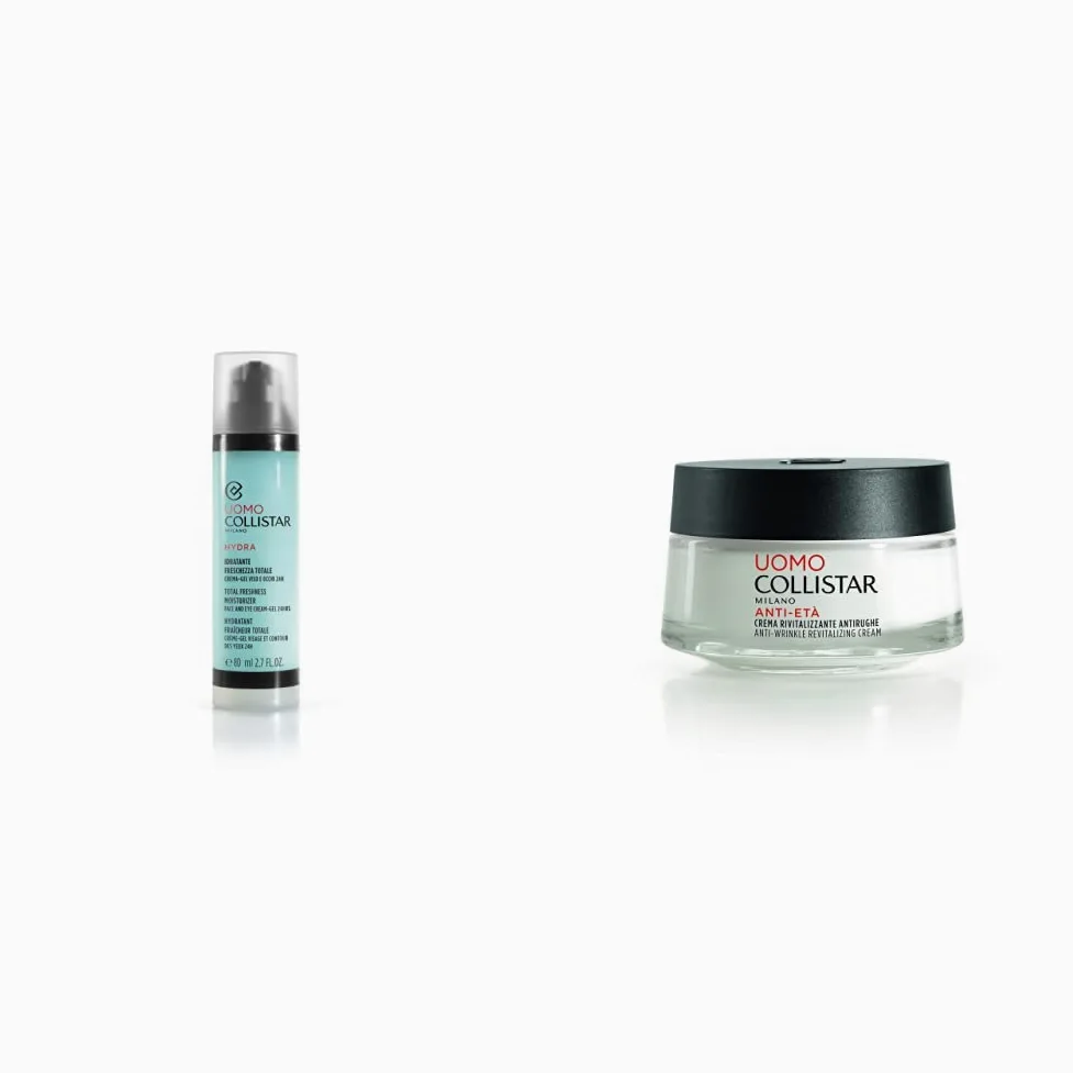 Collistar Hydra Uomo Idratante Freschezza Totale Viso e Occhi, Crema-Gel fresca e leggera & Linea Uomo Crema Antirughe Rivitalizzante, Previene le Rughe e Rimpolpa Quelle Esistenti dall'interno
