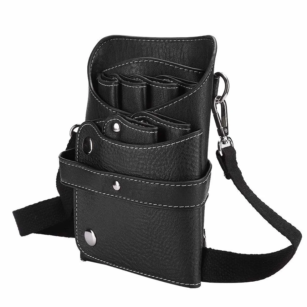 Borsa per Forbici Staccabile Marsupio da Parrucchiere Kit per Parrucchieri in Pelle PU Borsa da Barbiere Rivetto Adatto per Forbici da Parrucchiere, Clip, Pettini per Capelli (Nero)