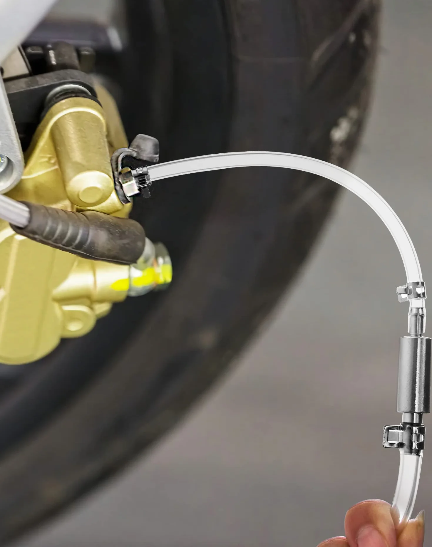QWORK Strumento di Spurgo per Frizione e Freni Idraulici con Tubo e Valvola Unidirezionale per Moto Auto