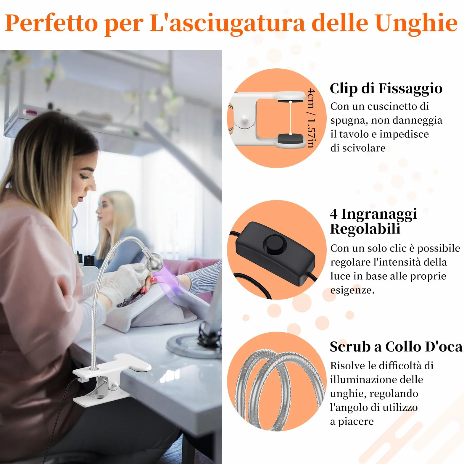 Lampada UV per Unghie Professionale 3W LED Mini 360° Testa Regolabile USB Argento
