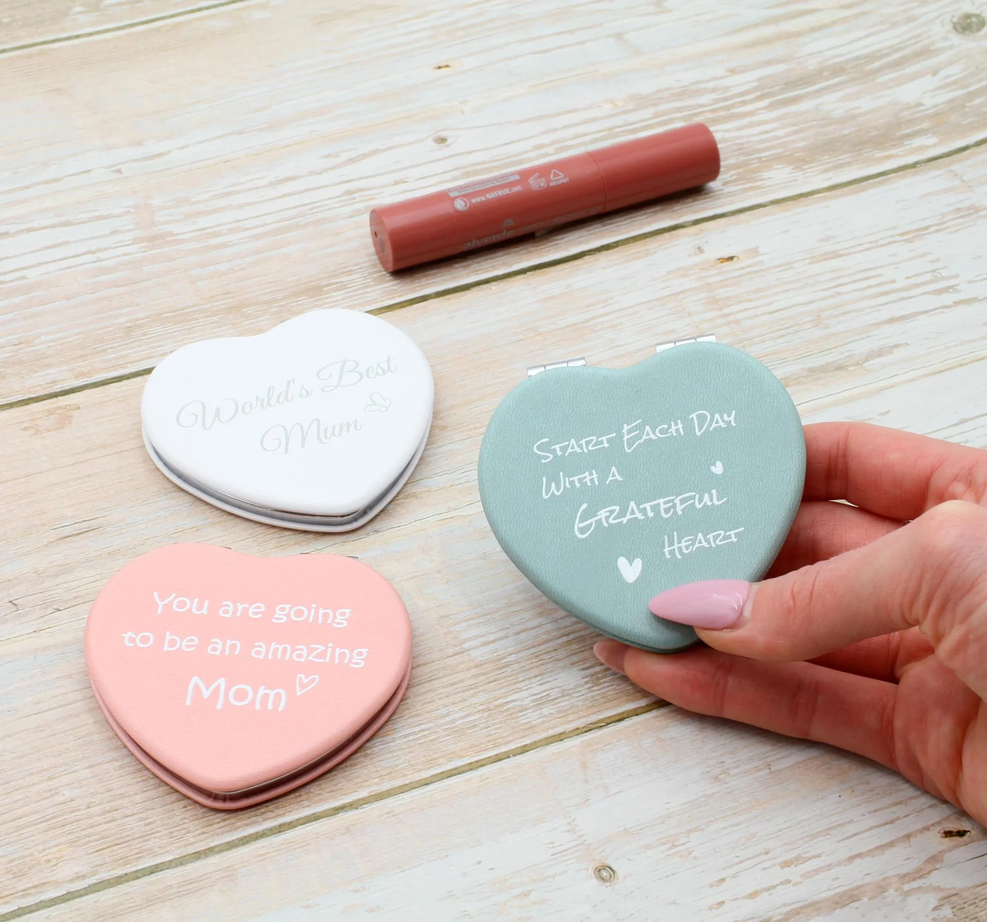 Specchietto Compatto Cuore Personalizzato Mirror Specchio Trucco da Borsa con Testo Rosa