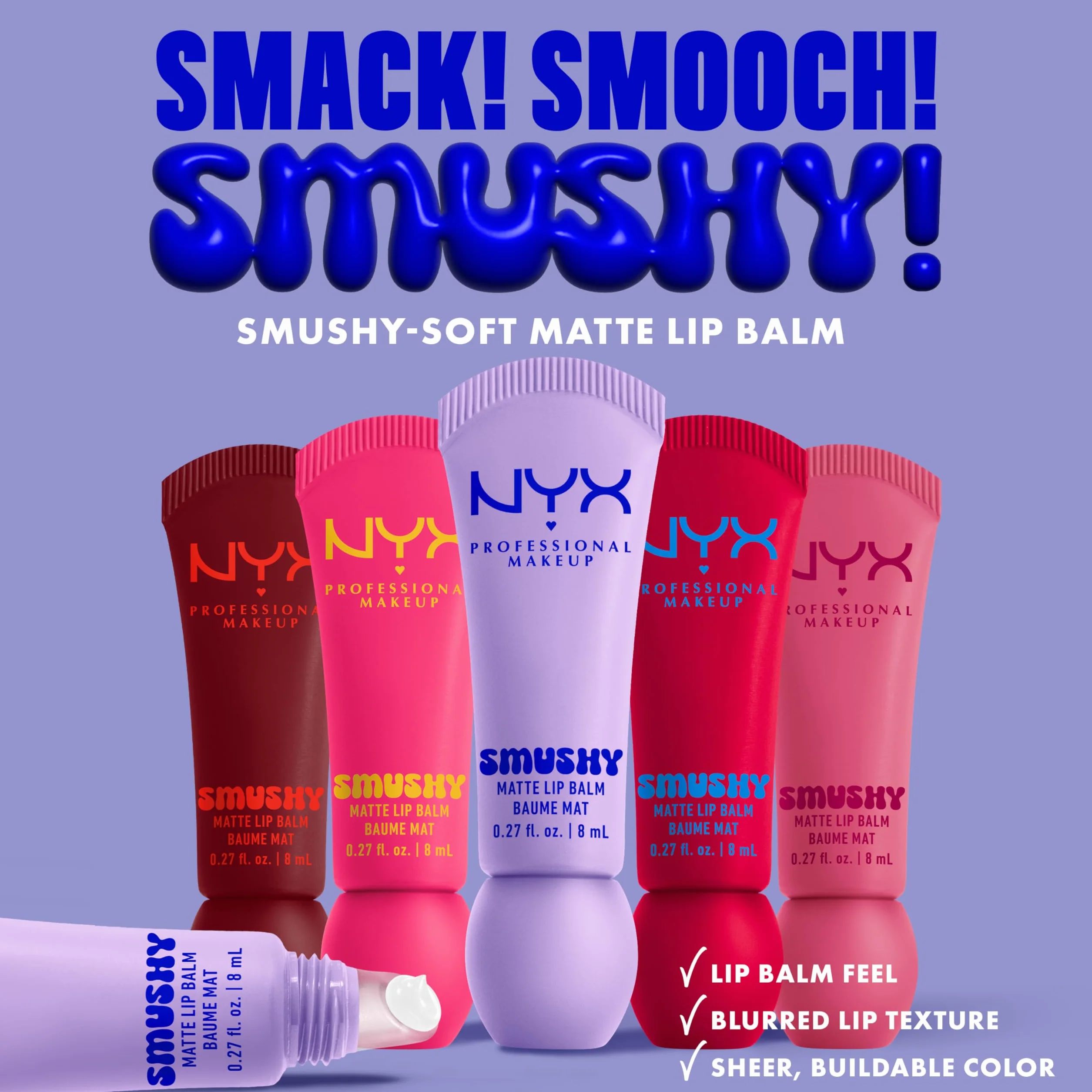 NYX Professional Makeup Smushy Matte Balsamo Labbra Profumato 8 ml Tonalità Swipe 2 Smooth