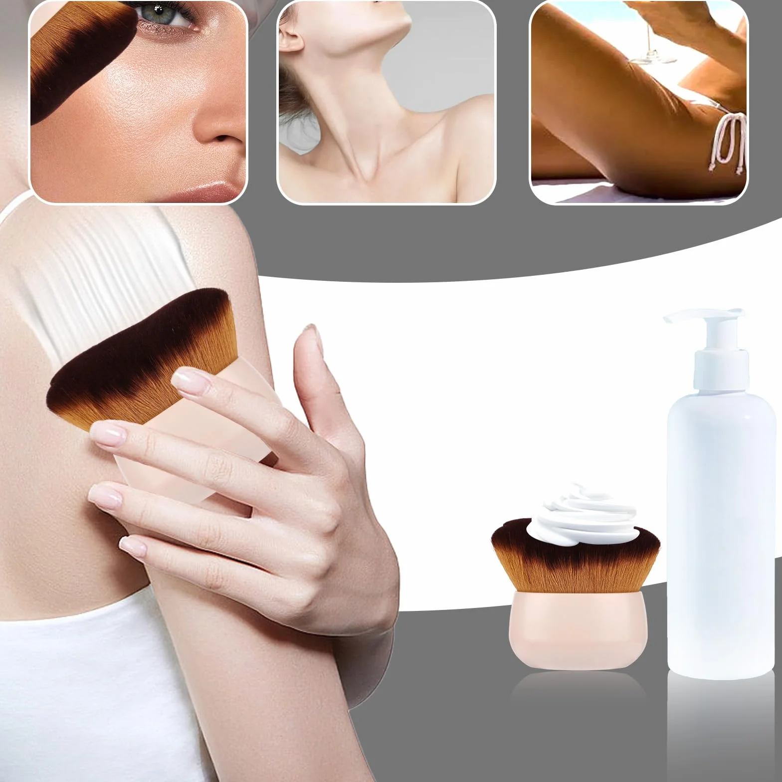 NQEUEPN Pennello Autoabbronzante Corpo, Pennello Trucco per Fondotinta in Polvere Abbronzante e Abbronzatura Spray Applicatore Autoabbronzante per Viso e Gambe (Bianco)