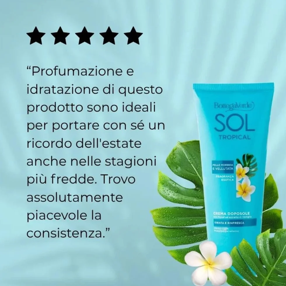 Bottega Verde - SOL Tropical, Crema Doposole Corpo, 200 ml, Idrata, Rinfresca e Prolunga l’Abbronzatura, con Monoï ed Estratto di Vaniglia, Nutriente, Pelle Morbida e Profumata