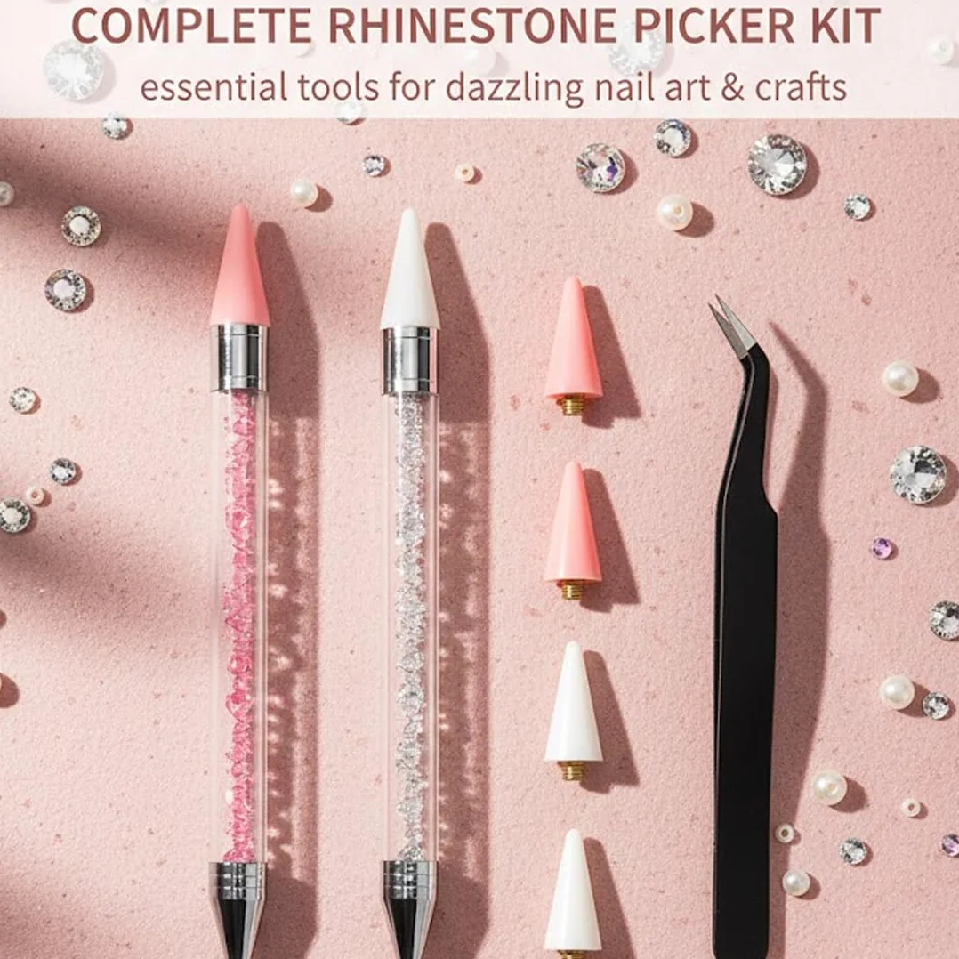 2 Set Penna di Cera per Strass Unghie con Punte di Ricambio e Pinzetta, Penna per Nail Art di Precisione, Brillantini Unghie, Strass Nail Pen per Decorazioni Unghie e DIY