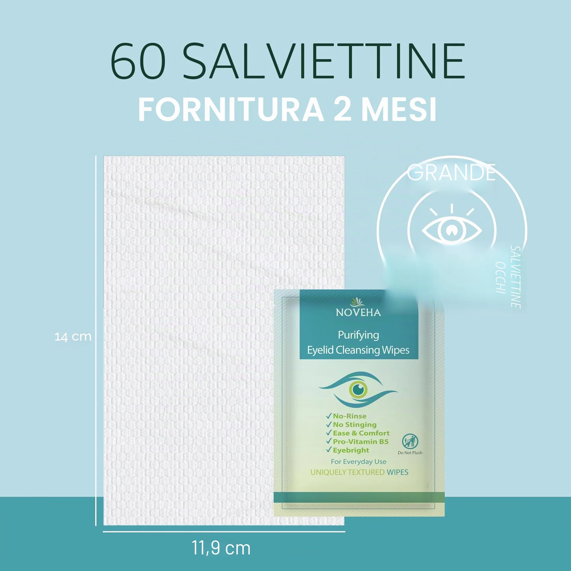 Salviette antimicrobiche per palpebre e ciglia ipoallergeniche confezione da 60