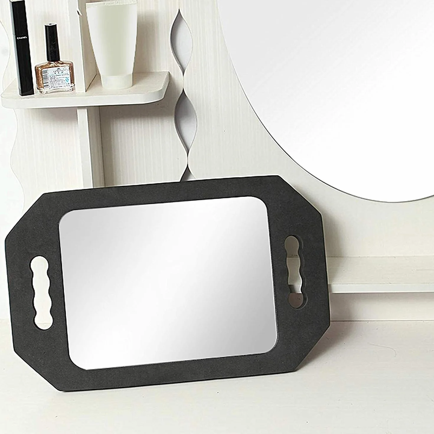 Specchio Portatile Professionale 40,5x26cm Nero Leggero Gommapiuma per Salone Parrucchiere