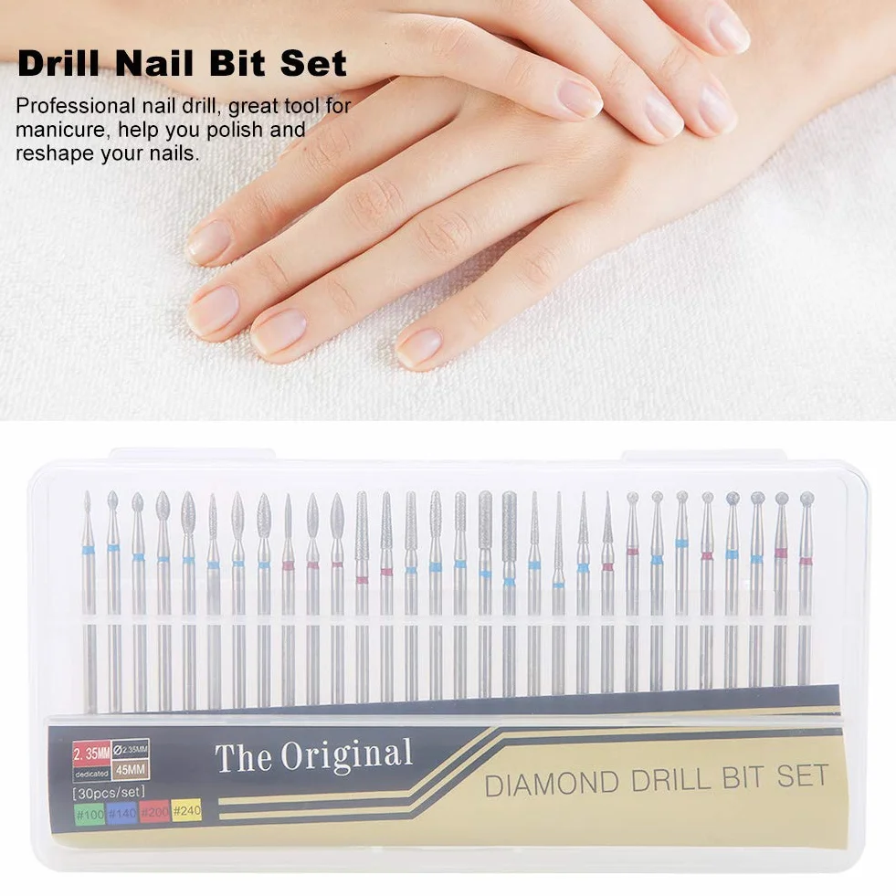 Set 30 Pezzi Punta da Trapano per Unghie, Lime per Manicure, Smerigliare, Lucidare